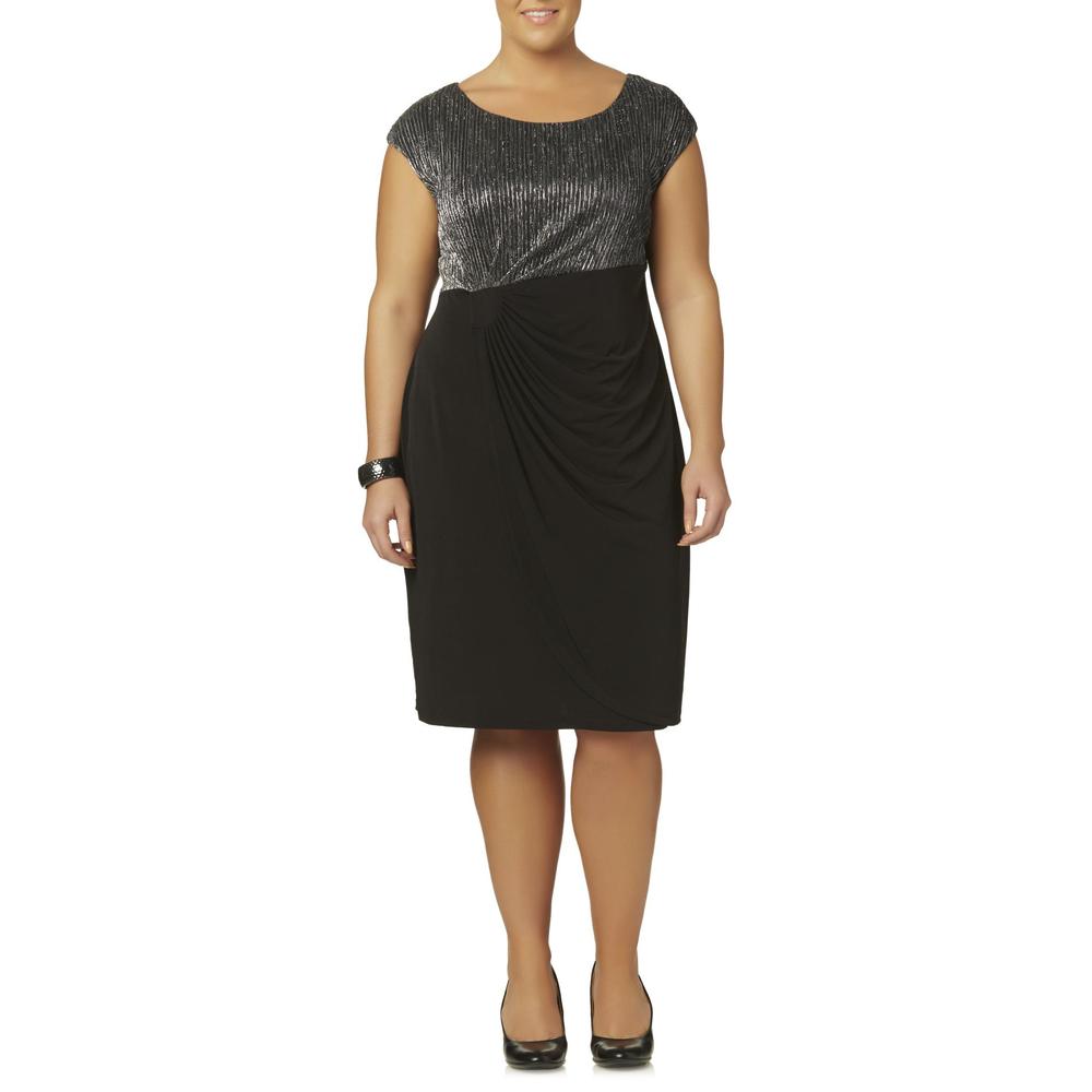 Connected Apparel Women's Plus Sleeveless Sheath Dress - Metallic Striped