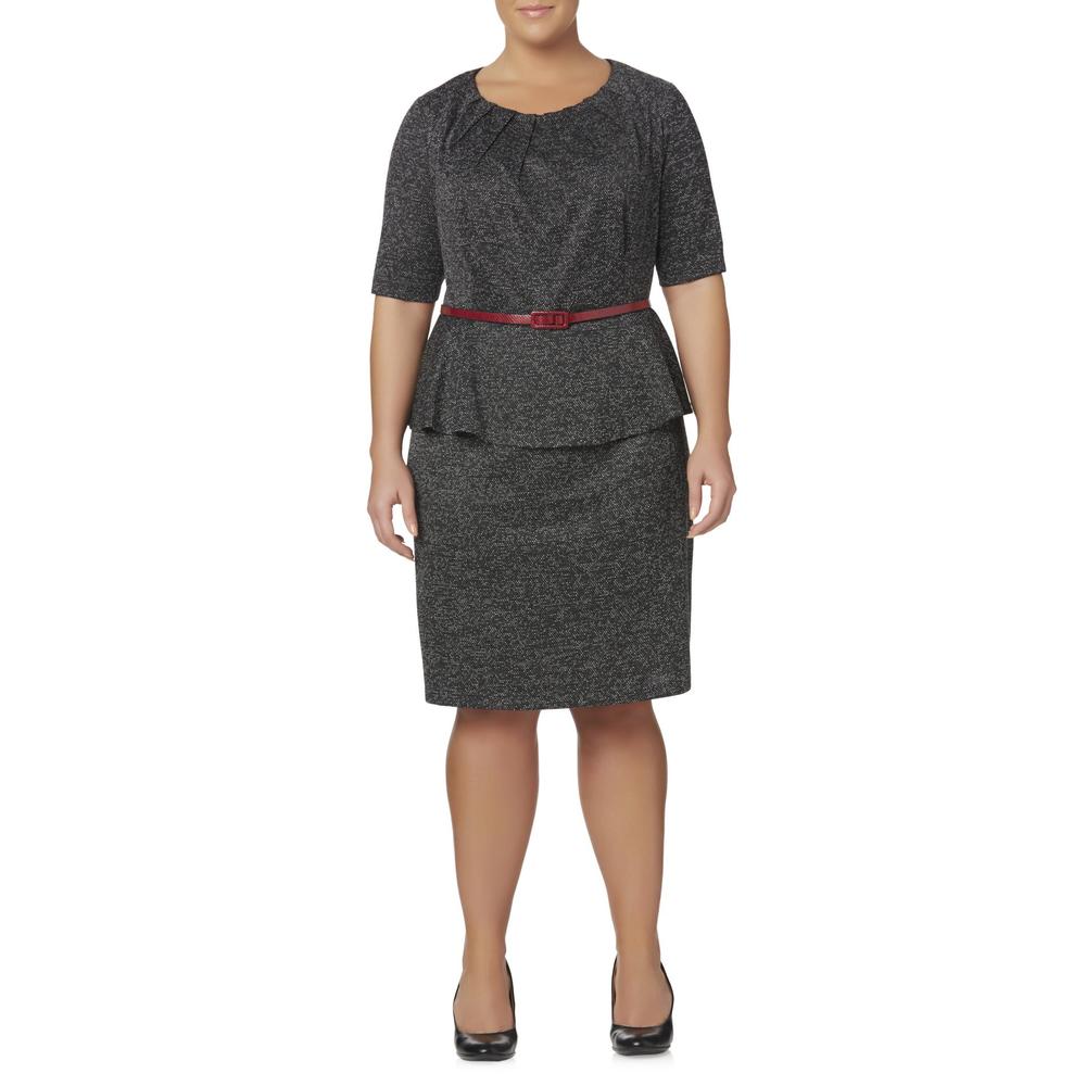 Connected Apparel Women's Plus Belted Dress