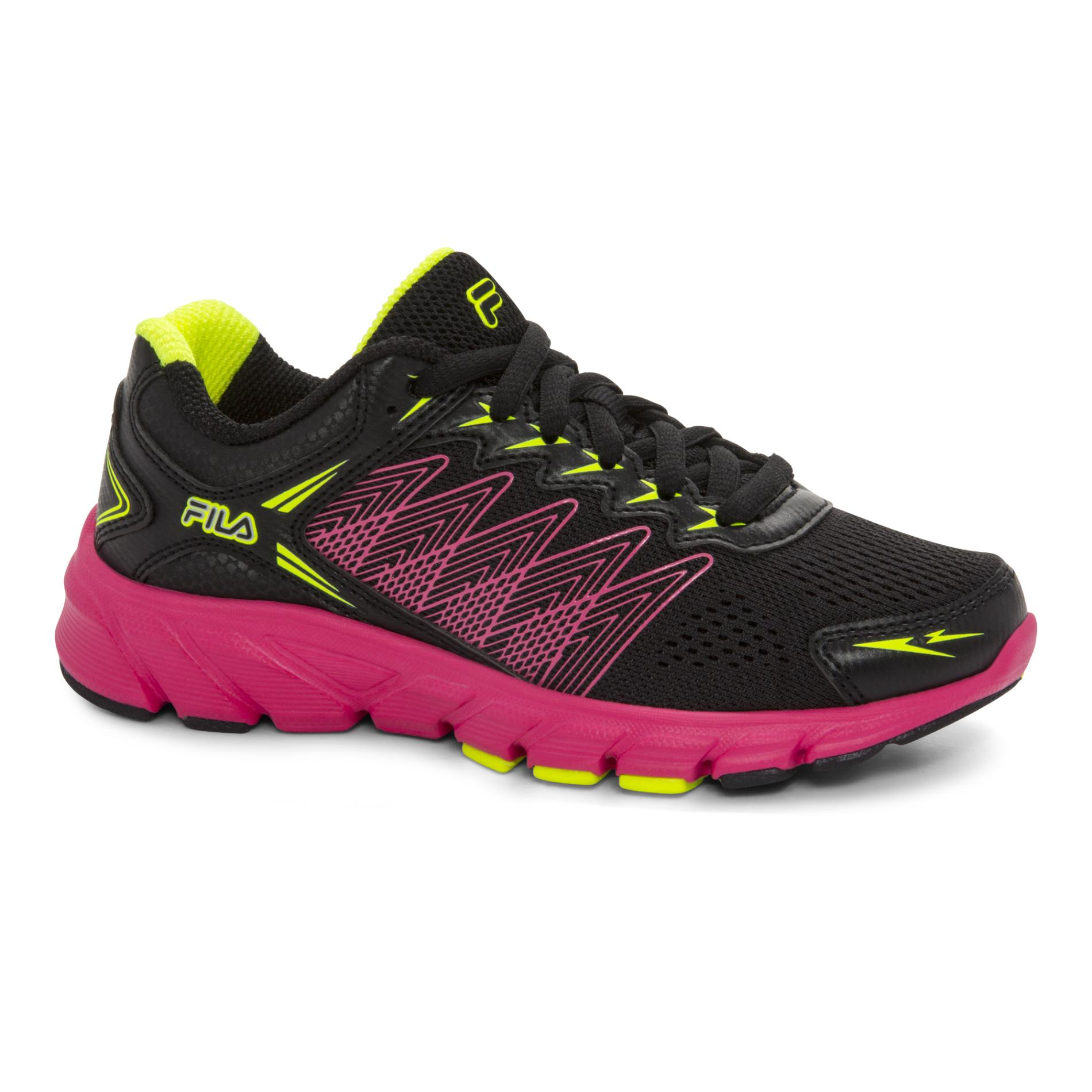 Fila Girls' Speedcross Black/Pink/Neon Yellow Athletic Shoe
