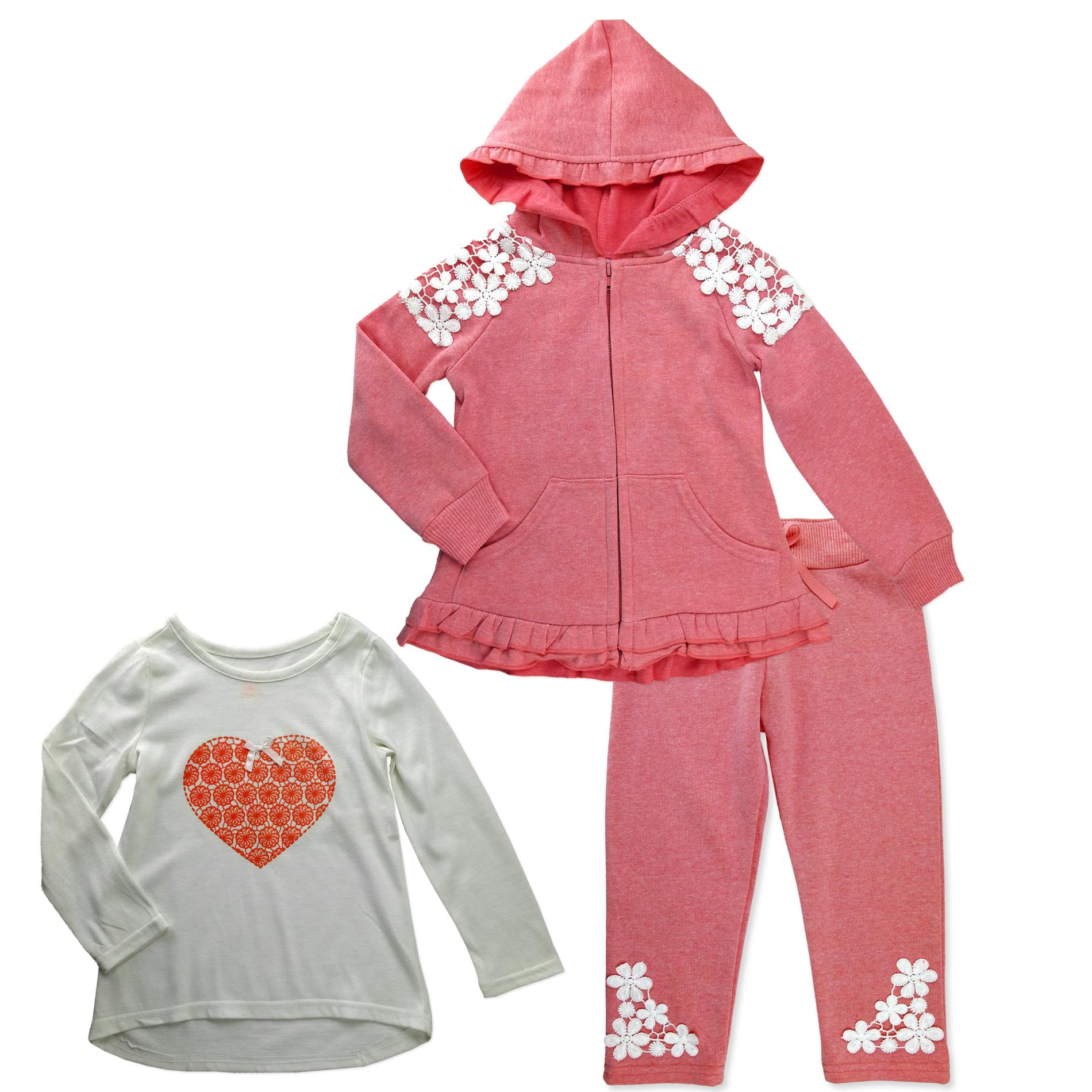 Young Hearts Infant & Toddler Girls' Hoodie Jacket, Shirt & Pants Set
