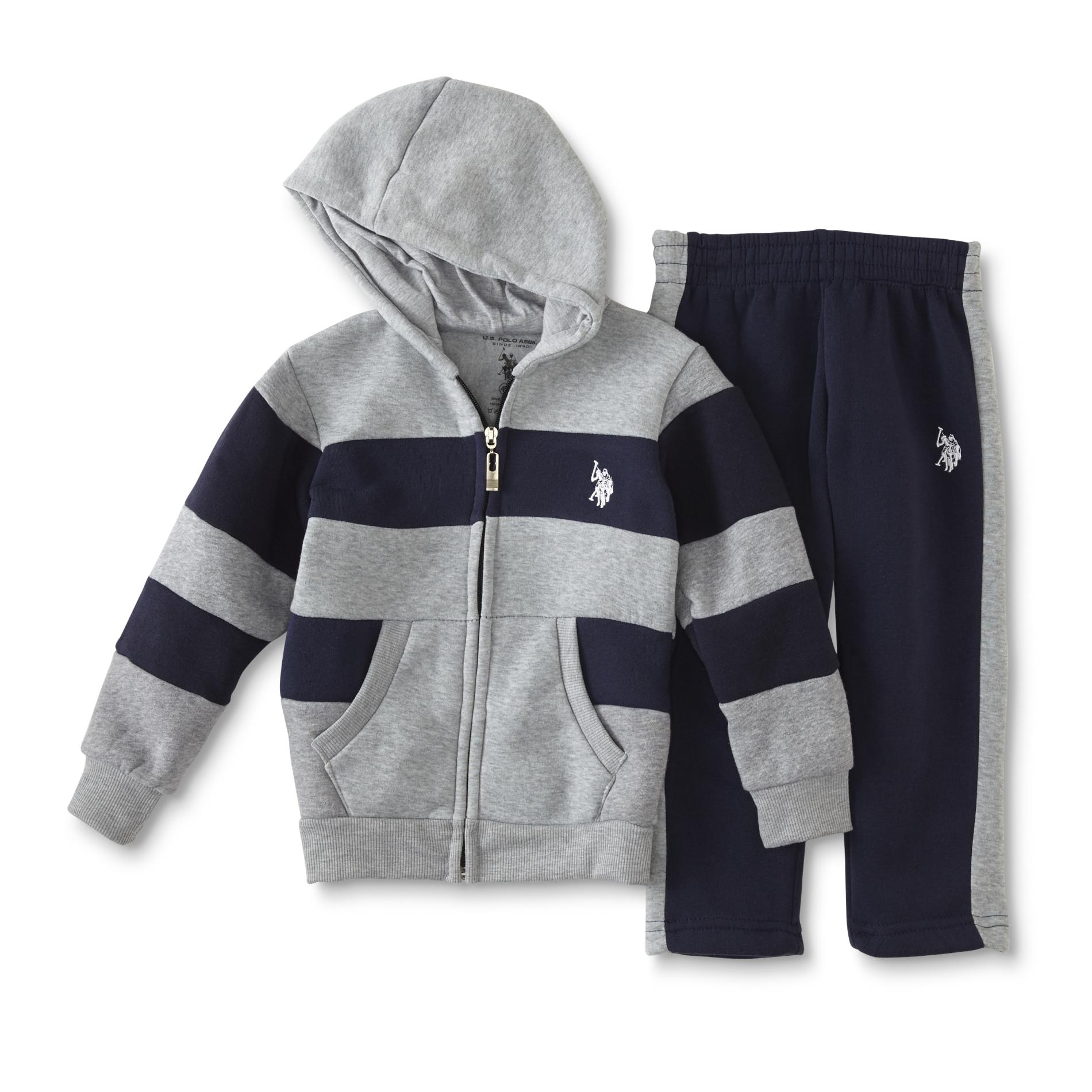 U.S. Polo Assn. Infant & Toddler Boys' Hoodie Jacket & Sweatpants - Rugby Striped