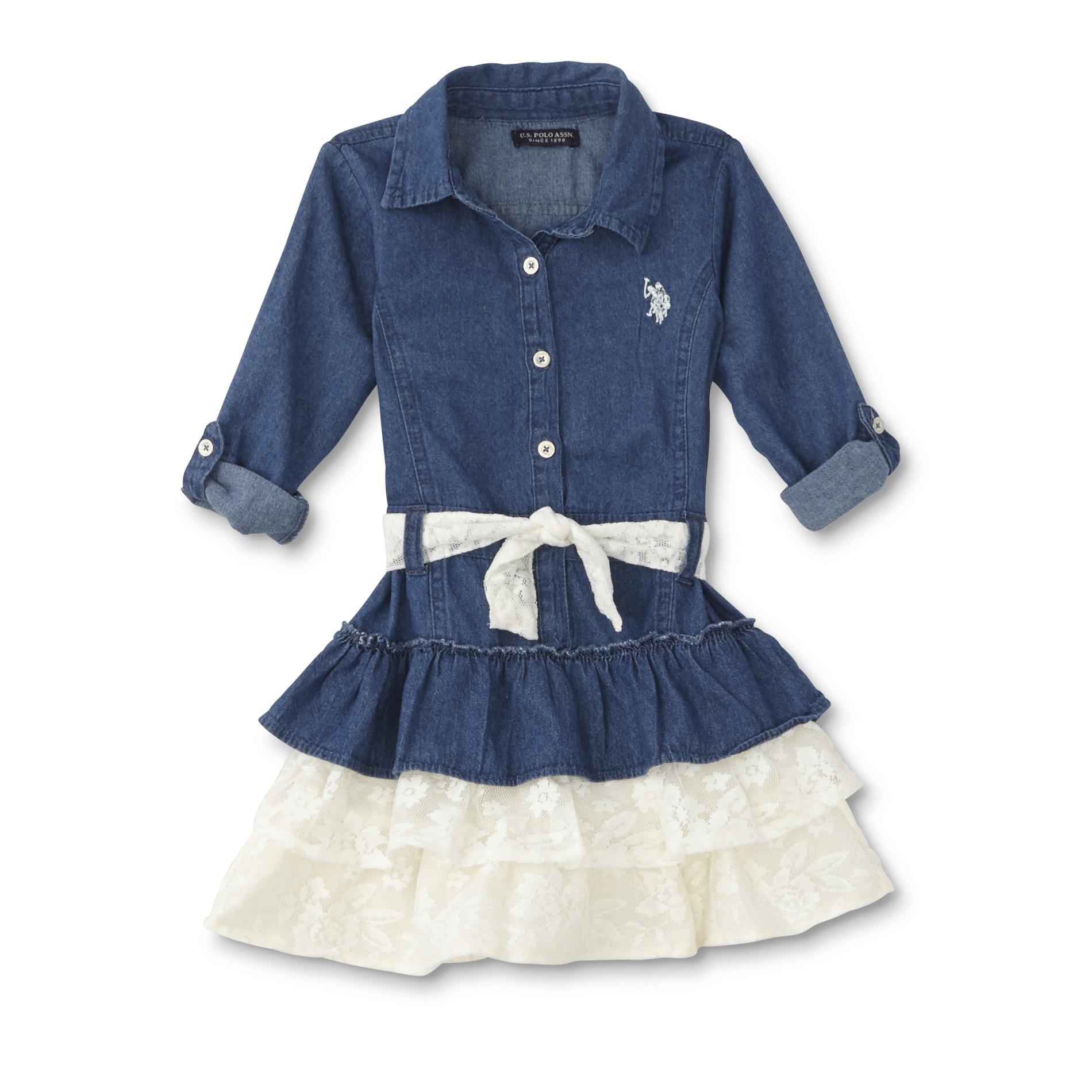 U.S. Polo Assn. Infant & Toddler Girls' Denim Ruffle Dress