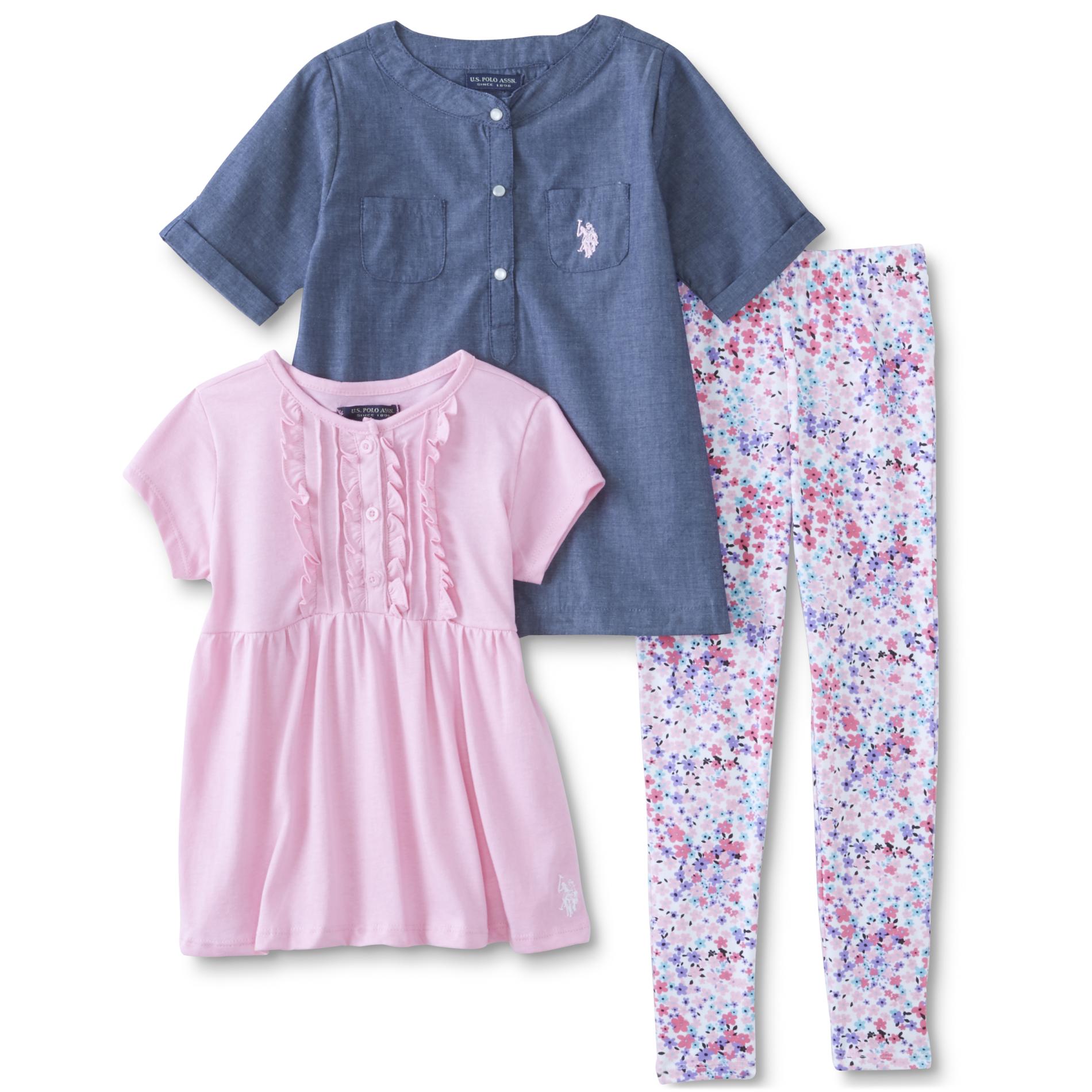 U.S. Polo Assn. Infant & Toddler Girls' Tunic, T-Shirt & Leggings - Floral
