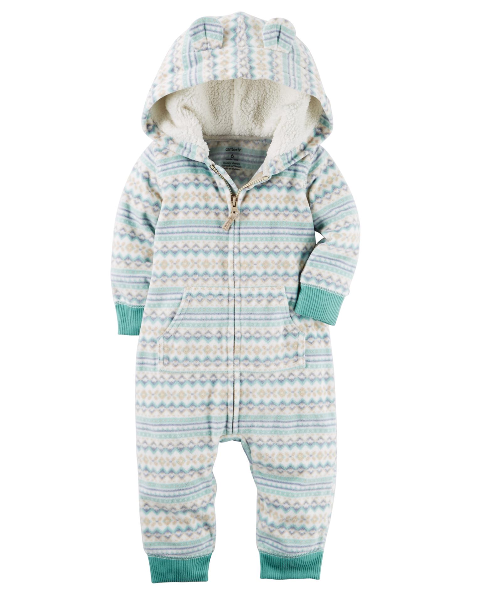 Carter's Newborn & Infant Boys' Hooded Fleece Jumpsuit - Striped
