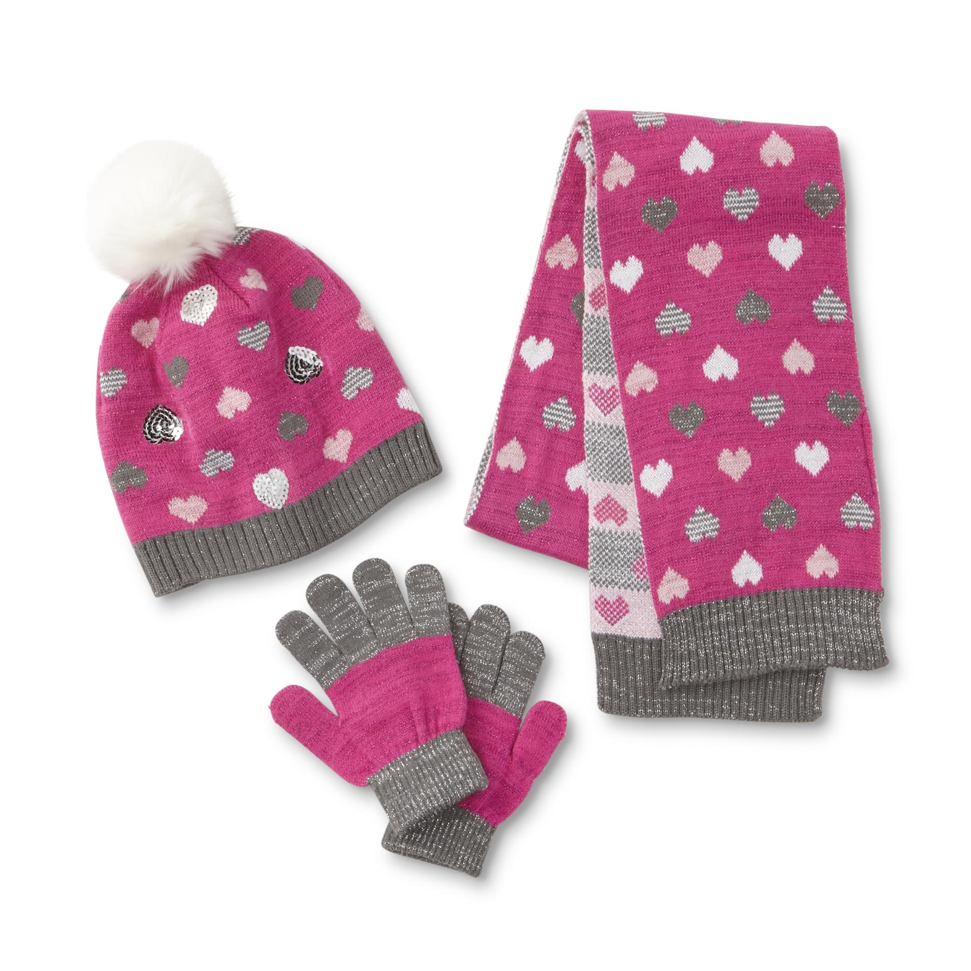 Toby & Me Girls' Hat, Scarf & Gloves - Hearts
