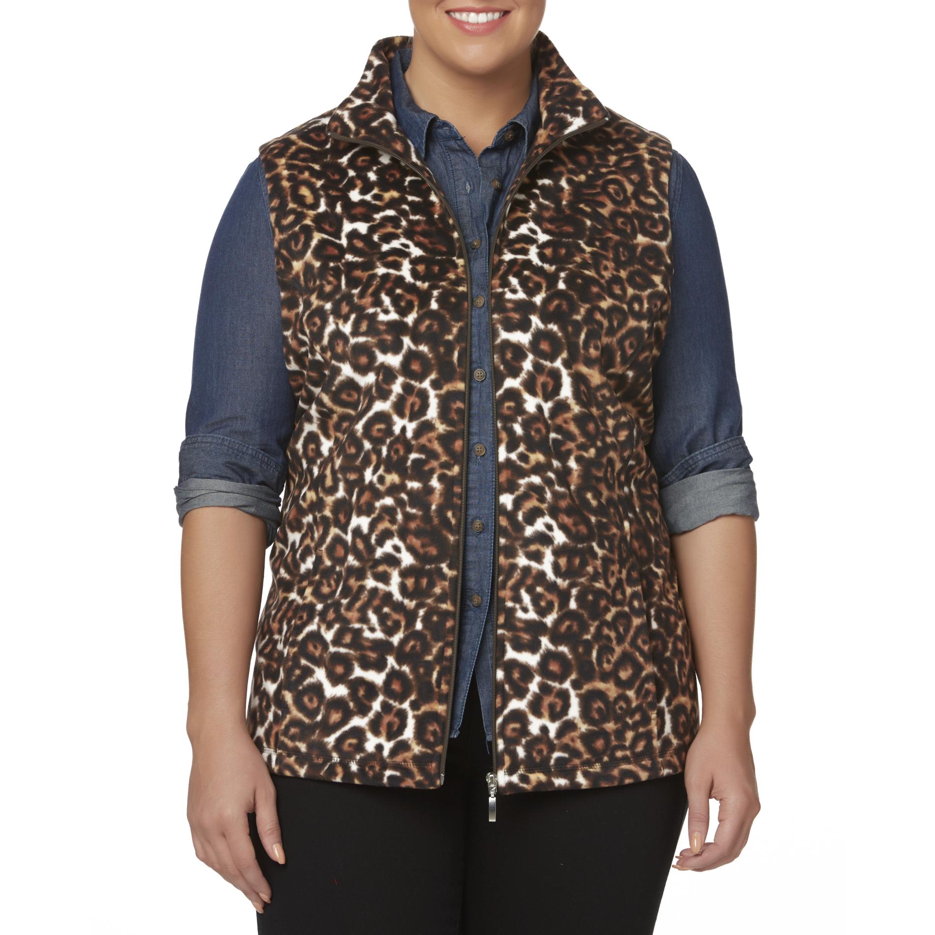 Laura Scott Women's Plus Fleece Vest - Leopard Print