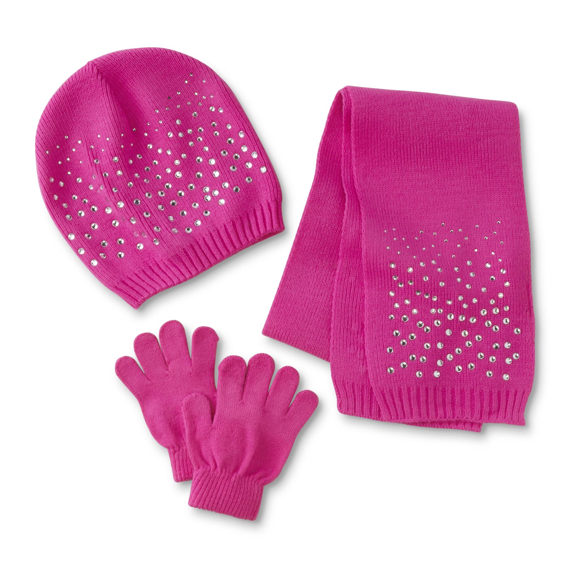 Toby Girls' Embellished Hat, Scarf & Gloves
