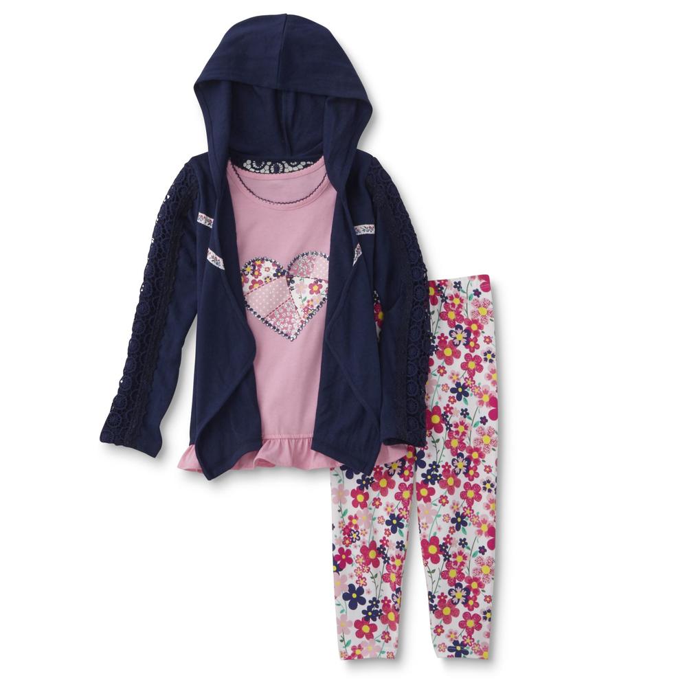 Girl's Hoodie Jacket, T-Shirt & Leggings - Floral