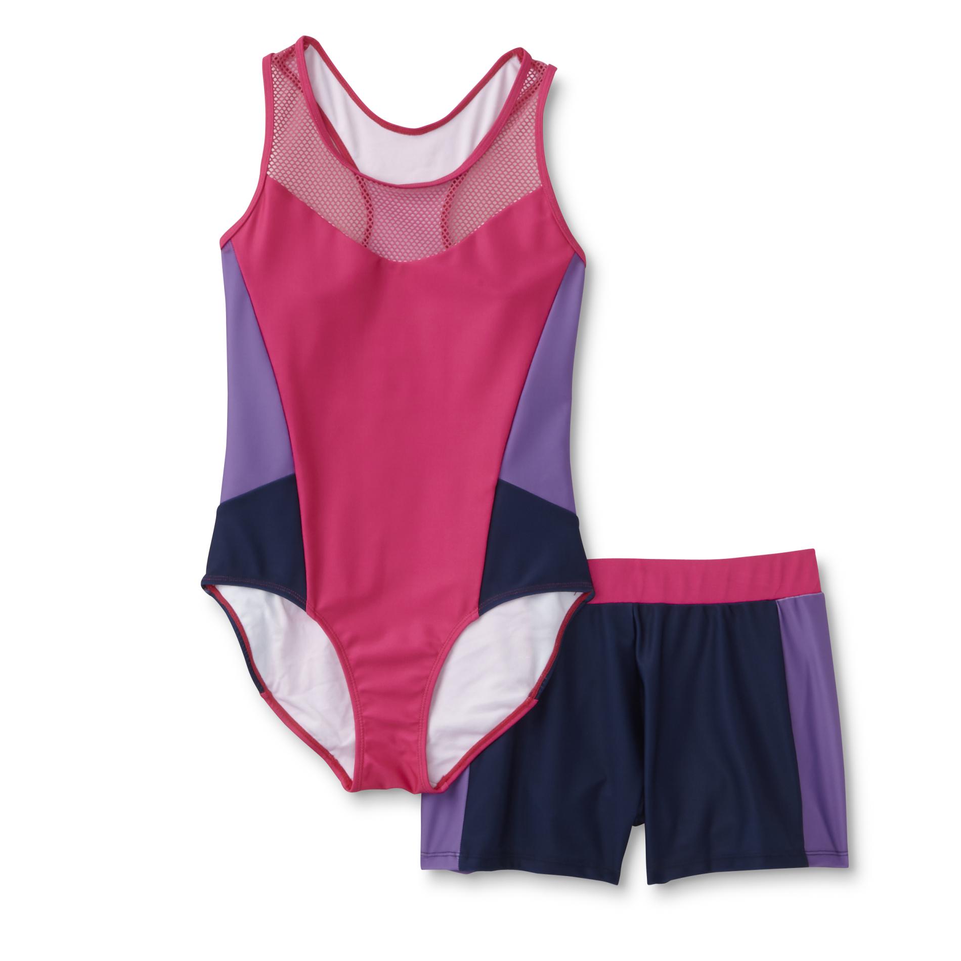 Joe Boxer Girls' One-Piece Swimsuit & Shorts - Colorblock