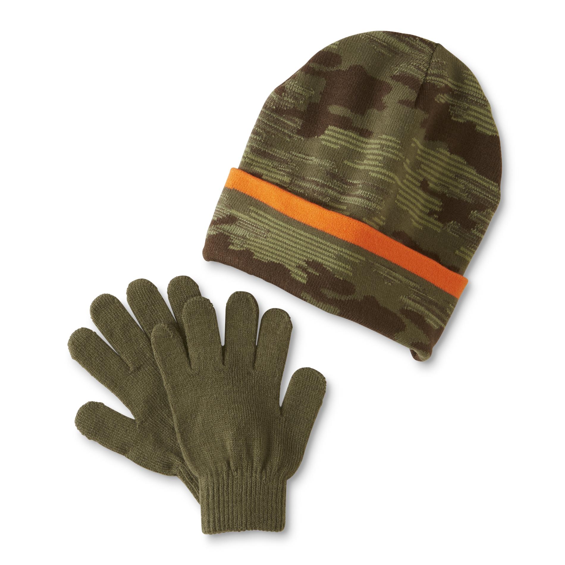 Aquarius Boys' Beanie & Gloves - Camouflage