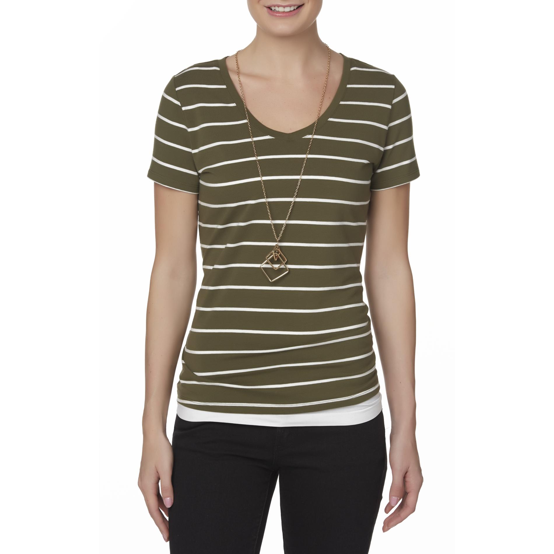 Simply Styled Women's Cap Sleeve T-Shirt - Striped