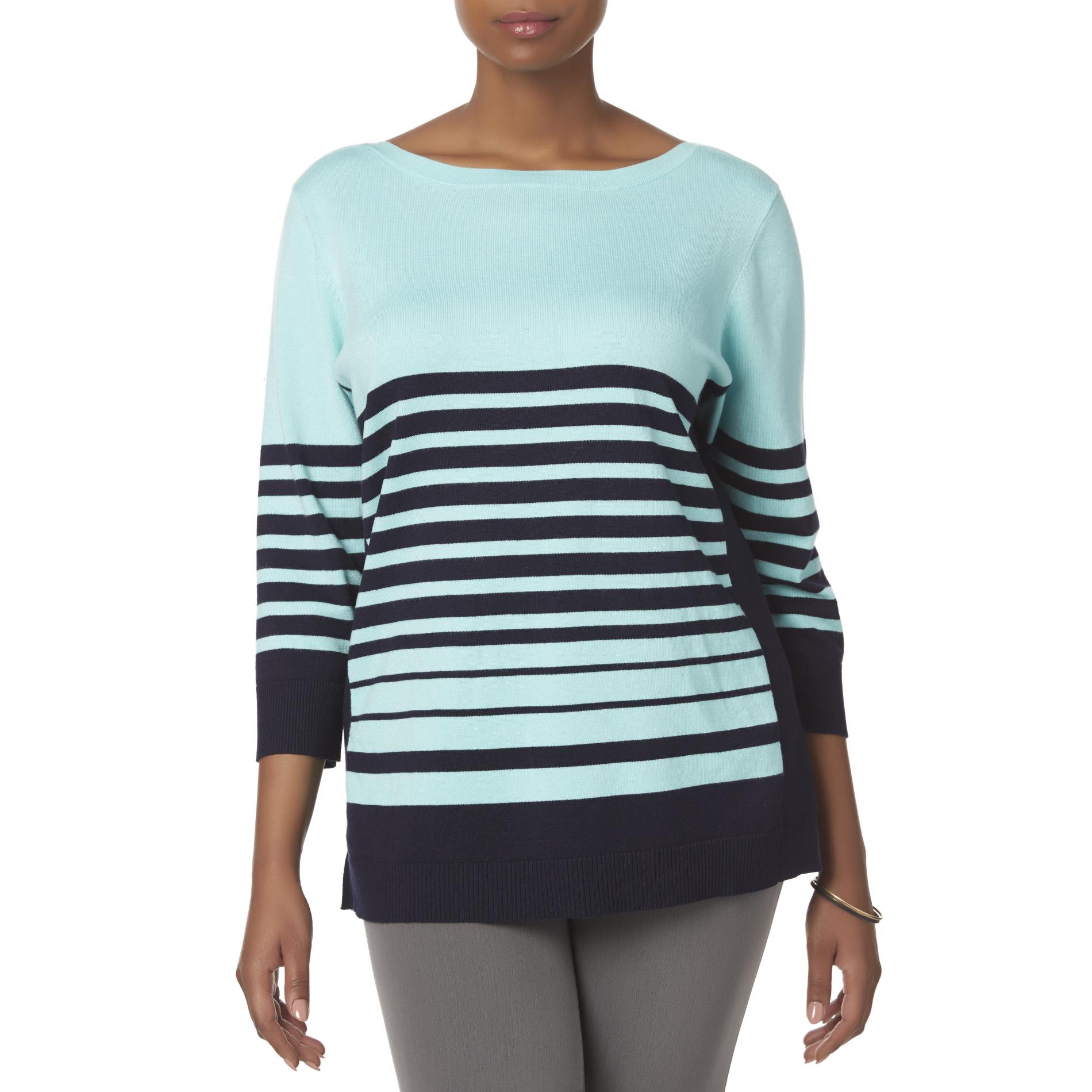 Laura Scott Women's Plus Boat Neck Sweater - Striped
