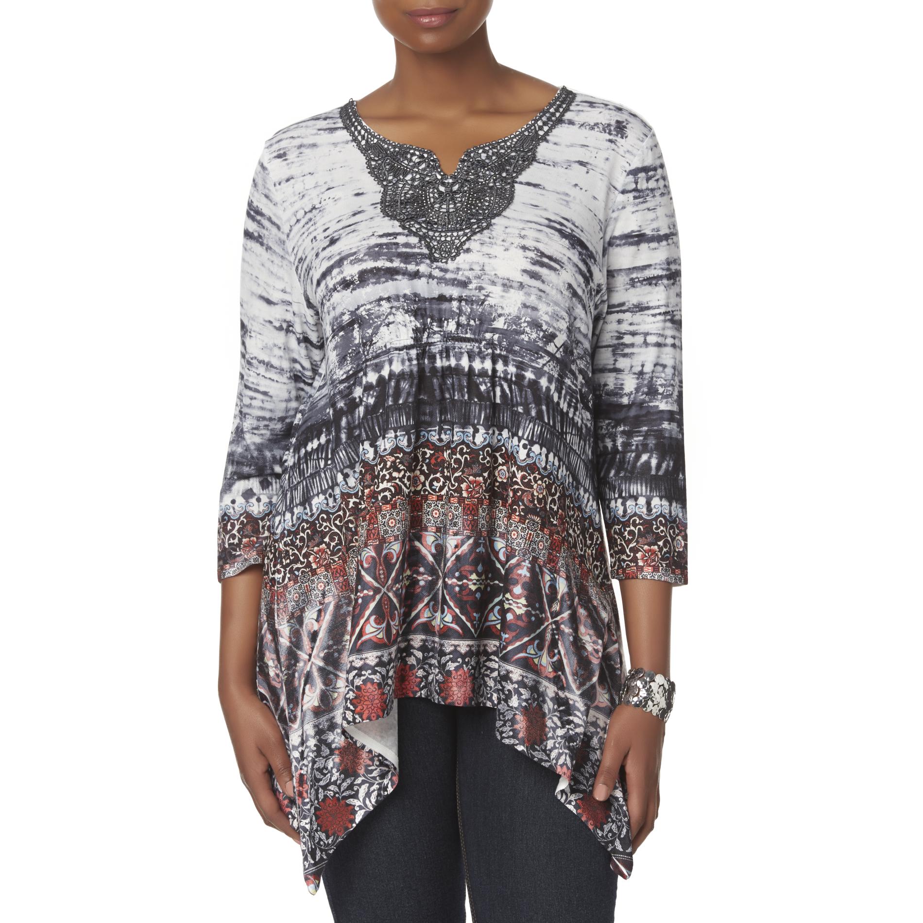 Live and Let Live Women's Plus Embellished Tunic - Abstract