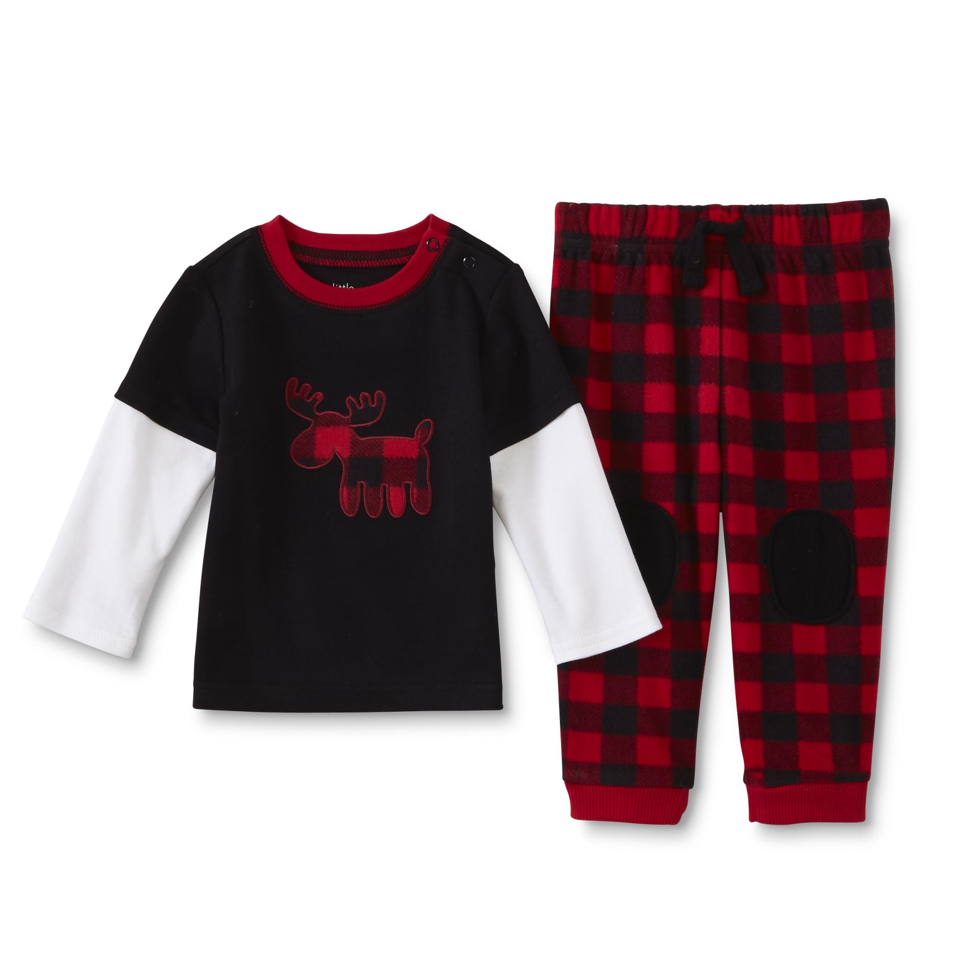 Little Wonders Newborn & Infant Boys' T-Shirt & Fleece Pants - Moose