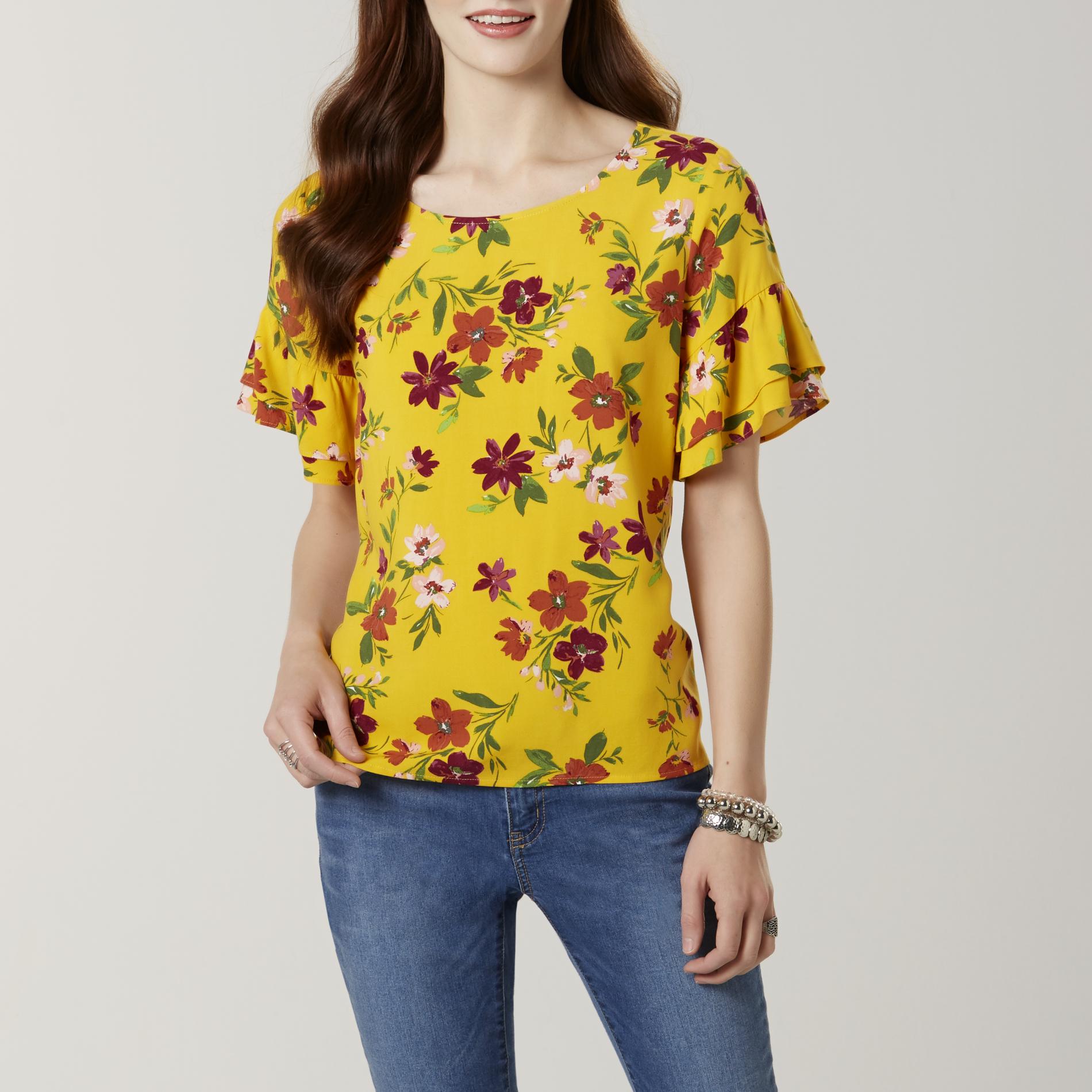 Route 66 Women's Ruffle Sleeve Top - Floral
