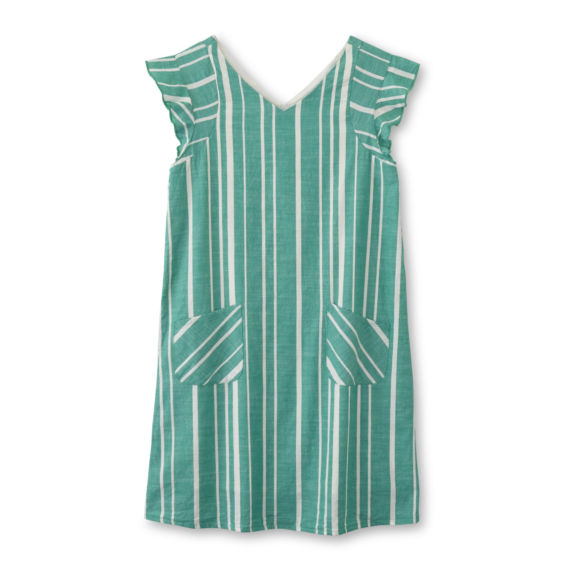 Basic Editions Girls' Woven Shift Dress - Striped