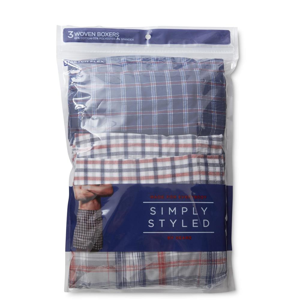 Simply Styled Men's 3-Pack Stretch Comfort Woven Boxer Shorts - Plaid