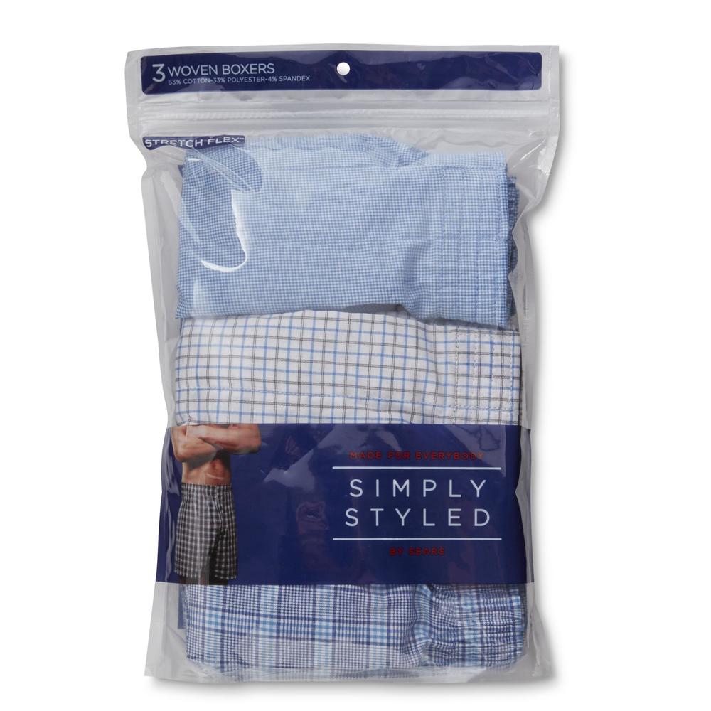 Simply Styled Men's 3-Pack Woven Boxer Shorts - Plaid