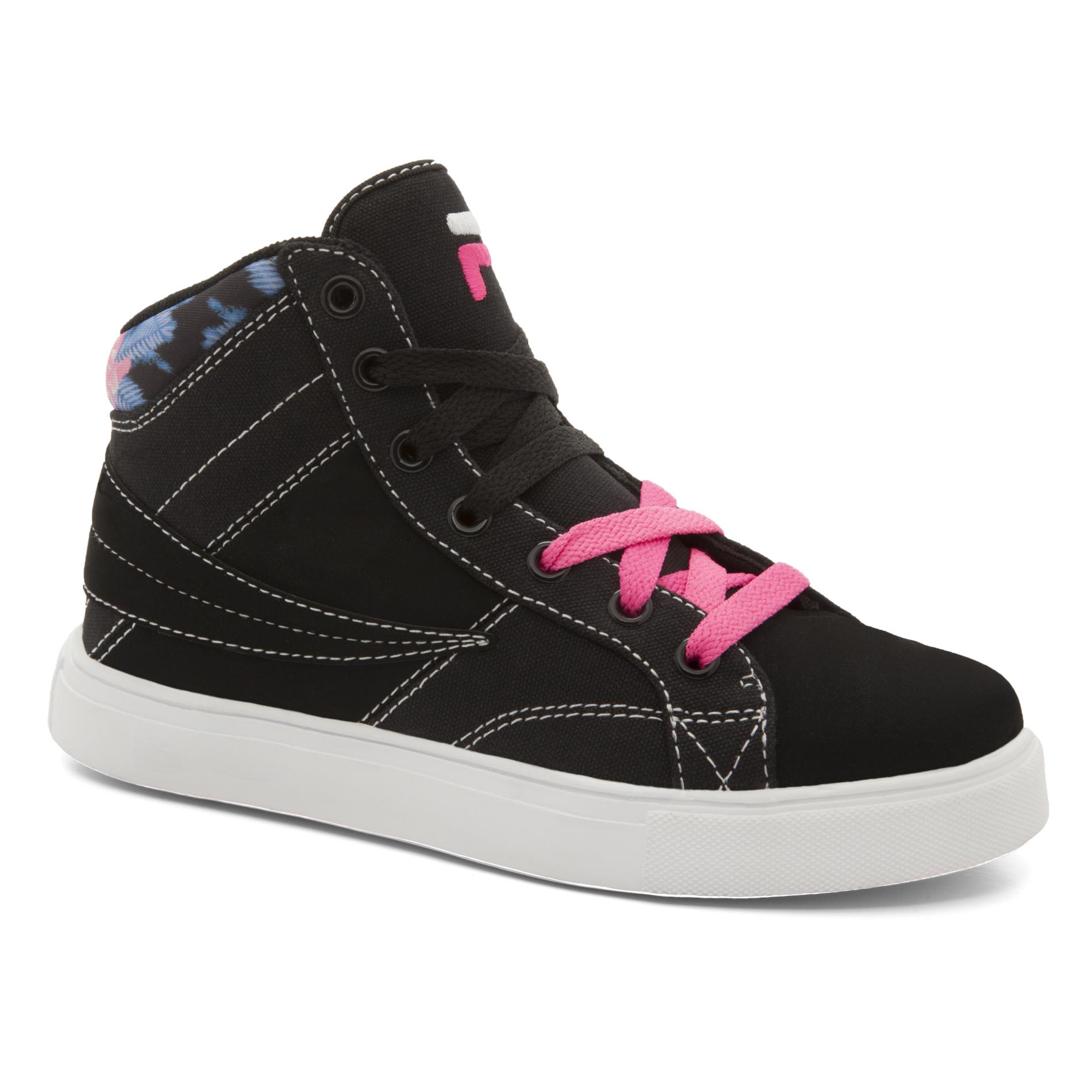 Fila Girls' Smokescreen Black/White/Neon Pink High-Top Athletic Shoe