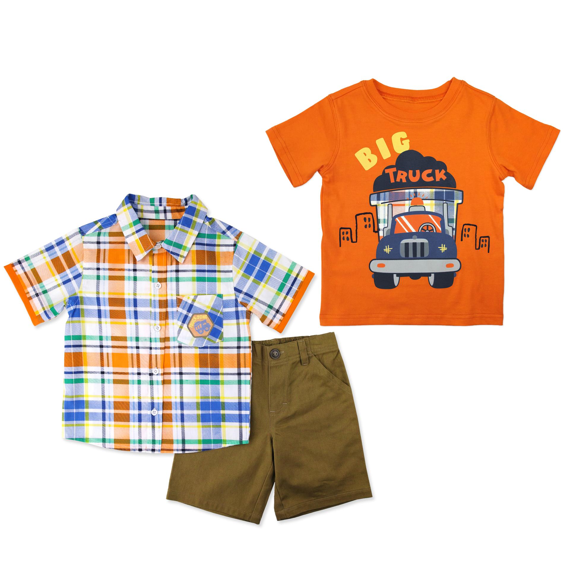 Little Rebels Infant & Toddler Boys' Button-Front Shirt, T-Shirt & Shorts - Truck