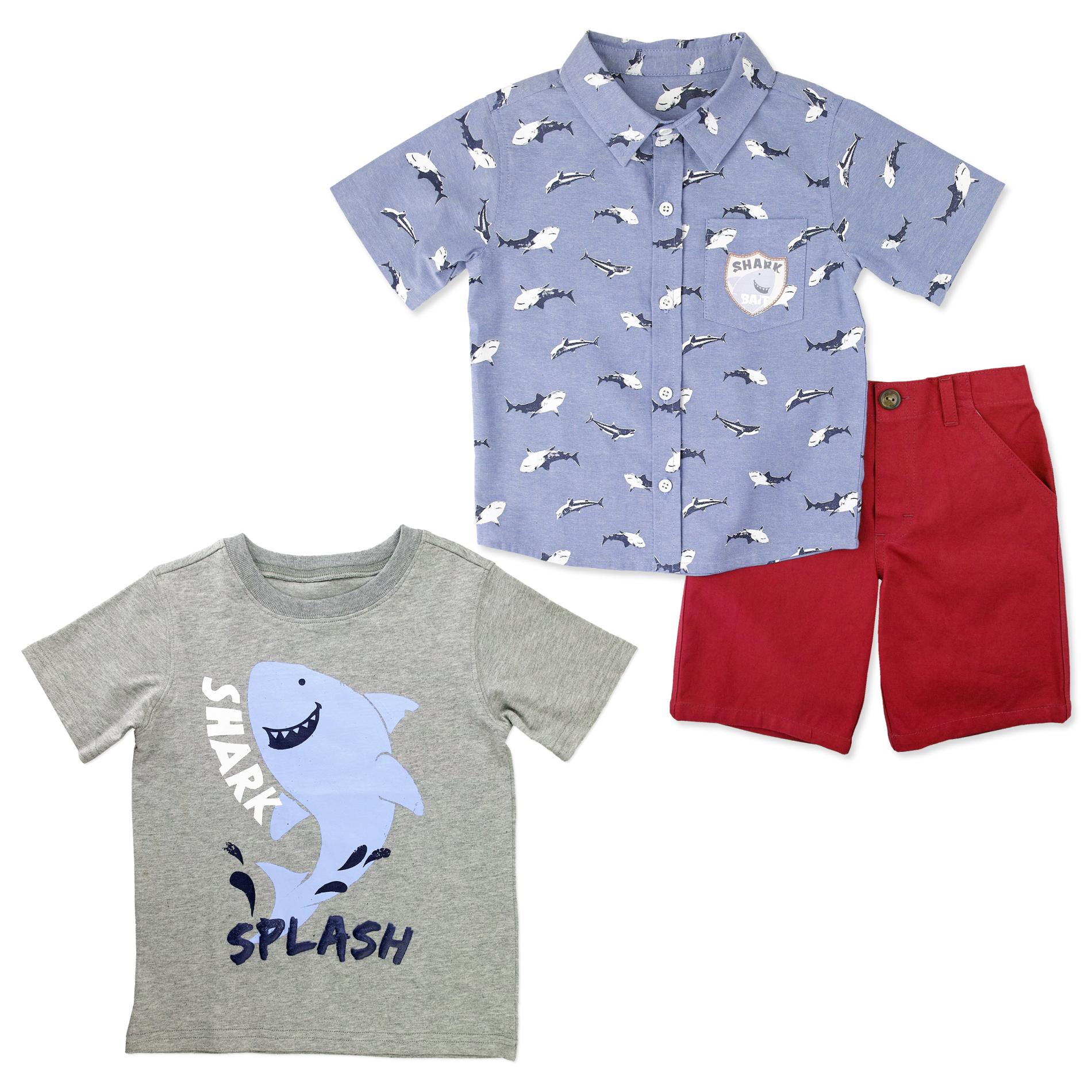 Little Rebels Infant & Toddler Boys' Button-Front Shirt, T-Shirt & Shorts - Sharks