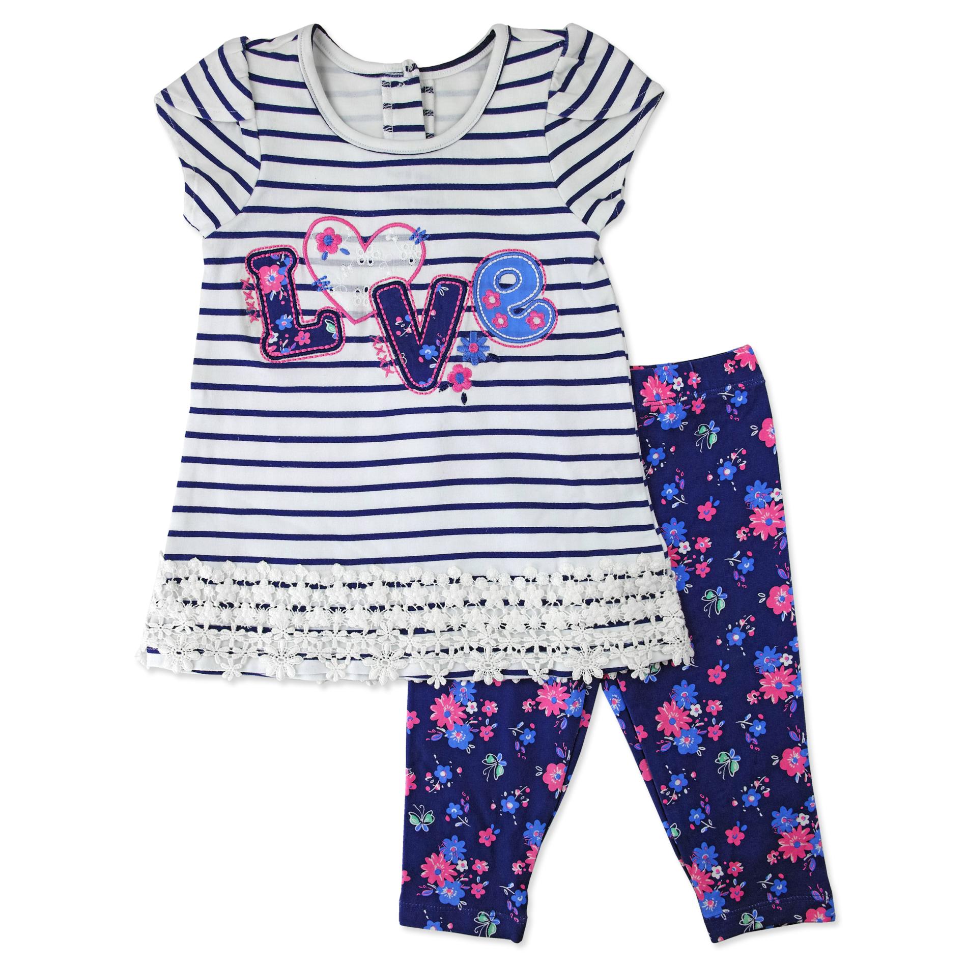 Nanette Infant & Toddler Girls' Short-Sleeve Top & Leggings - Striped & Floral