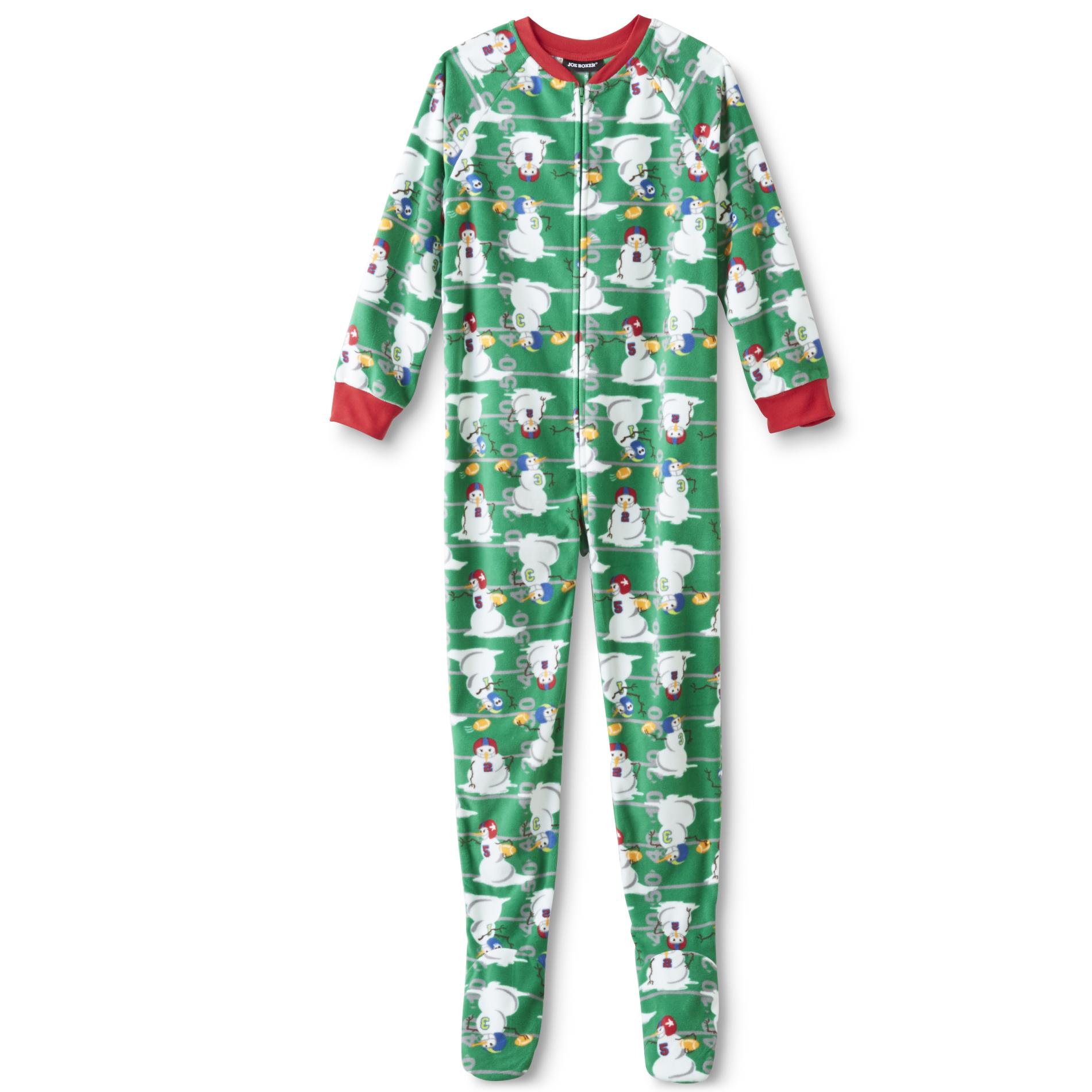 Joe Boxer Boys' One-Piece Microfleece Pajamas - Snowman Football