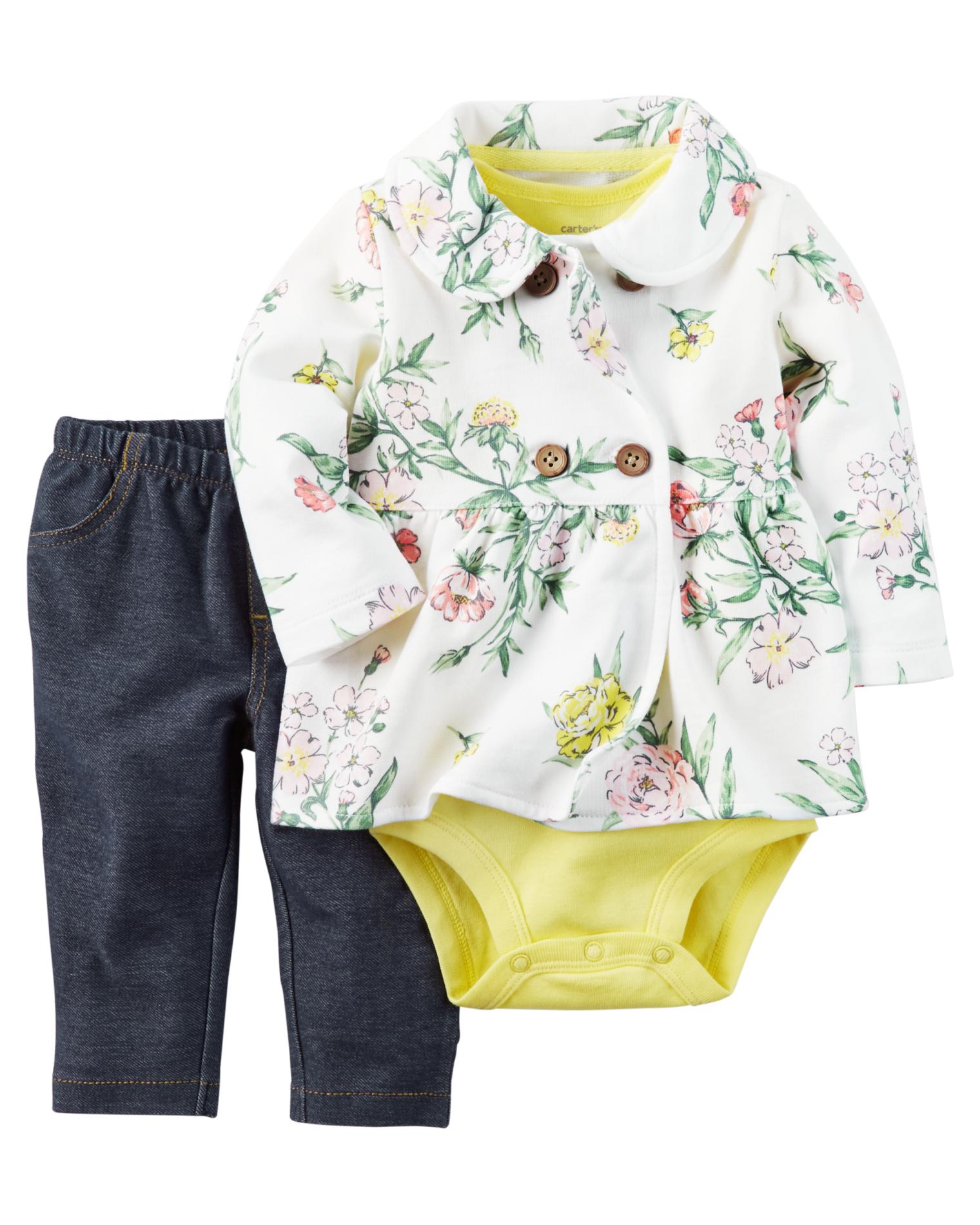 Carter's Newborn & Infant Girls' Jacket, Bodysuit & Pants - Floral