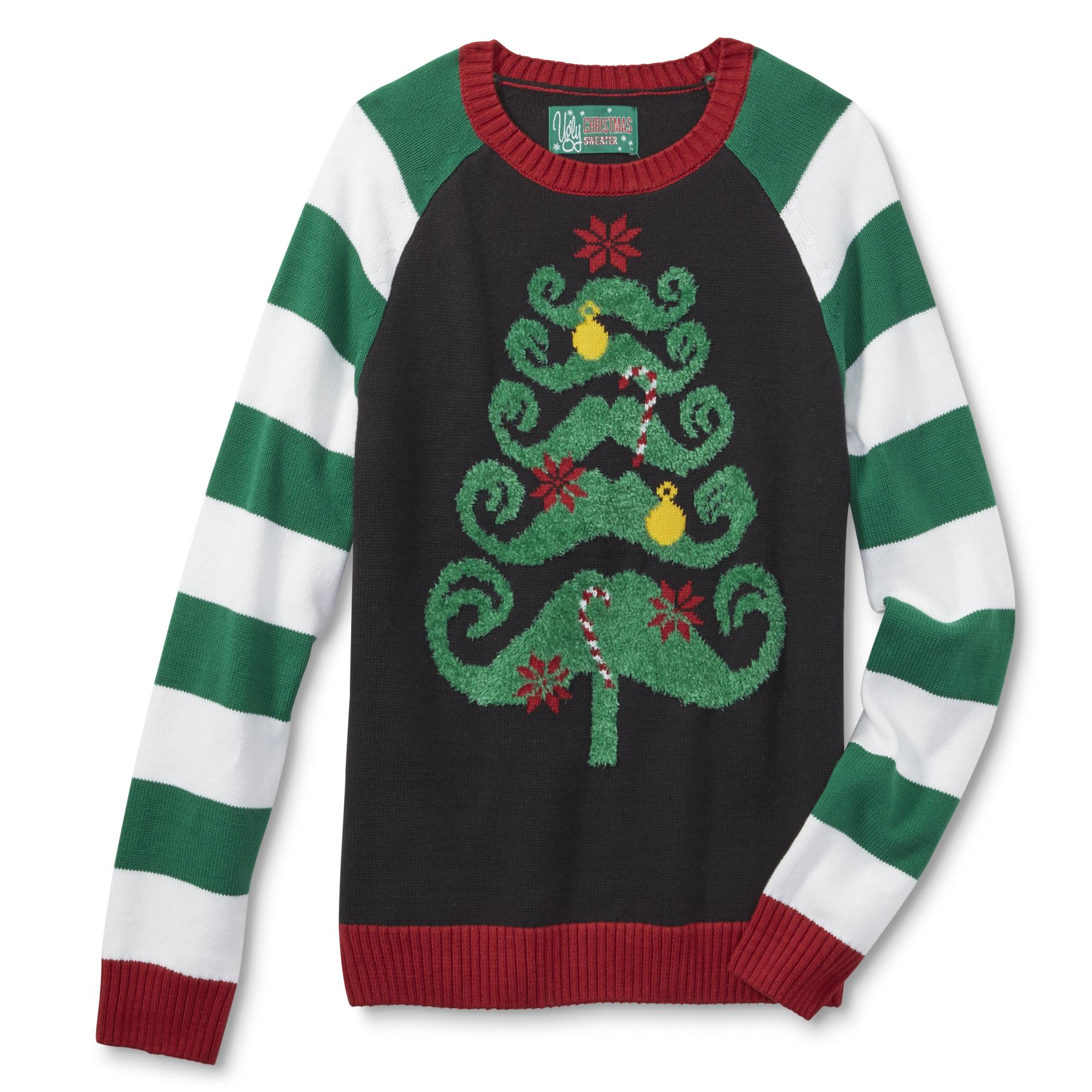 Young Men's Ugly Christmas Sweater - Mustache Tree