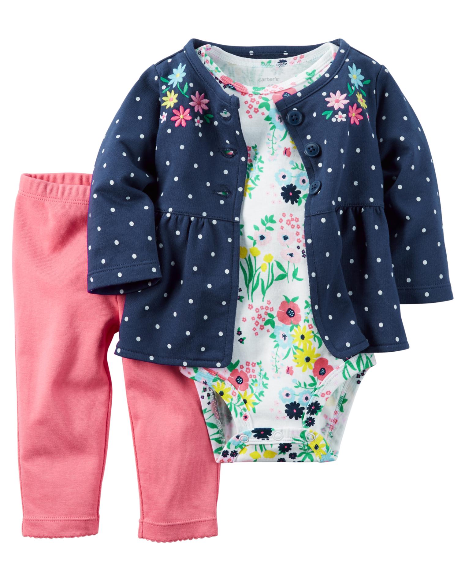 Carter's Newborn & Infant Girls' Jacket, Bodysuit & Pants Polka Dot & Floral