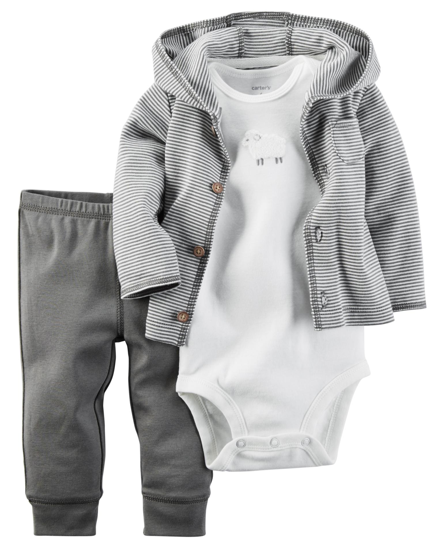 Carter's Newborn & Infants' Hooded Cardigan, Bodysuit & Pants - Sheep & Striped