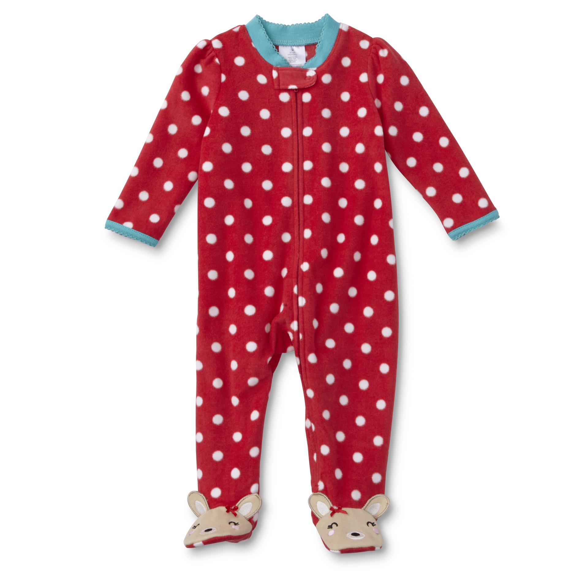 Small Wonders Newborn Girls' Fleece Sleeper Pajamas - Dots & Deer