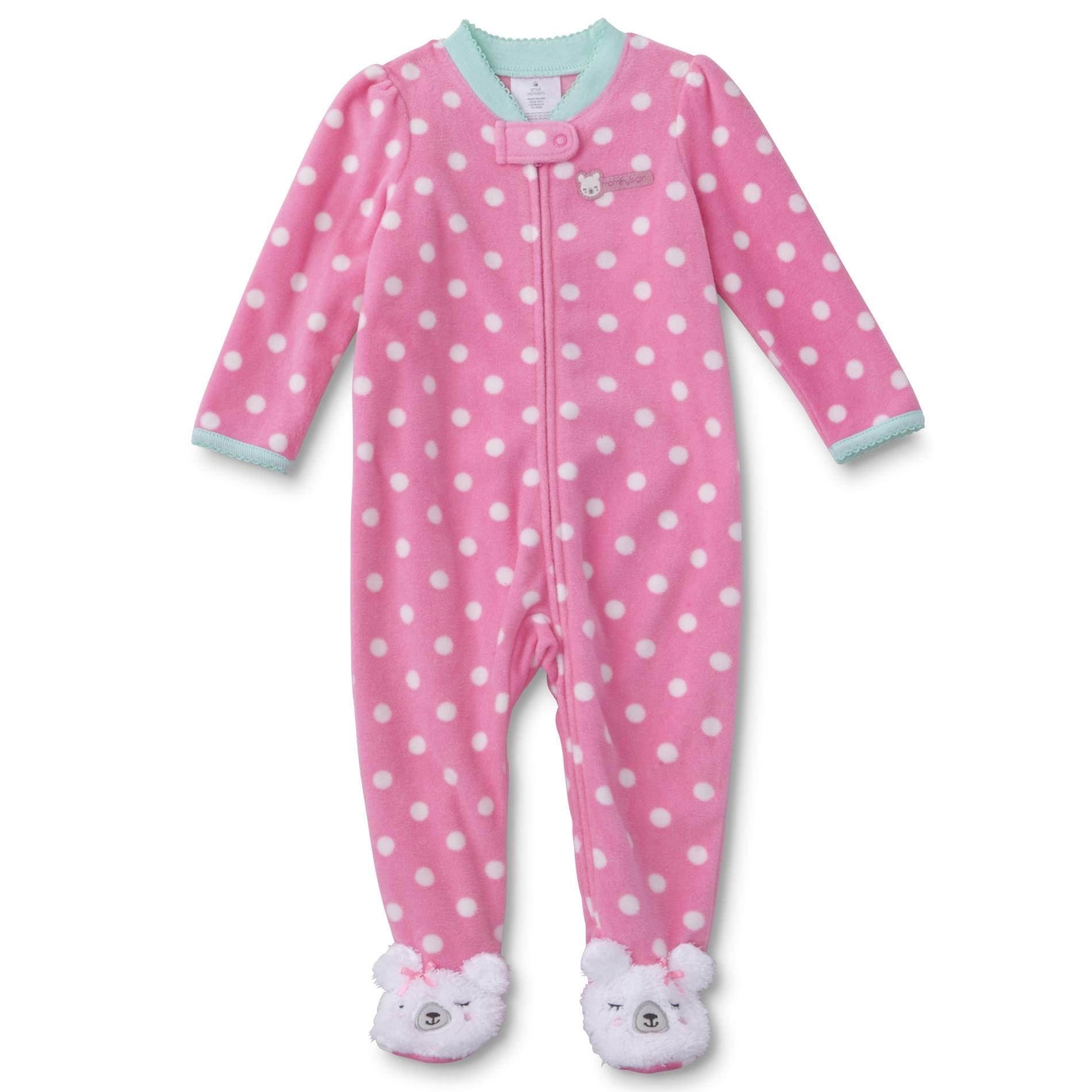 Small Wonders Newborn Girls' Fleece Sleeper Pajamas - Dots & Bear