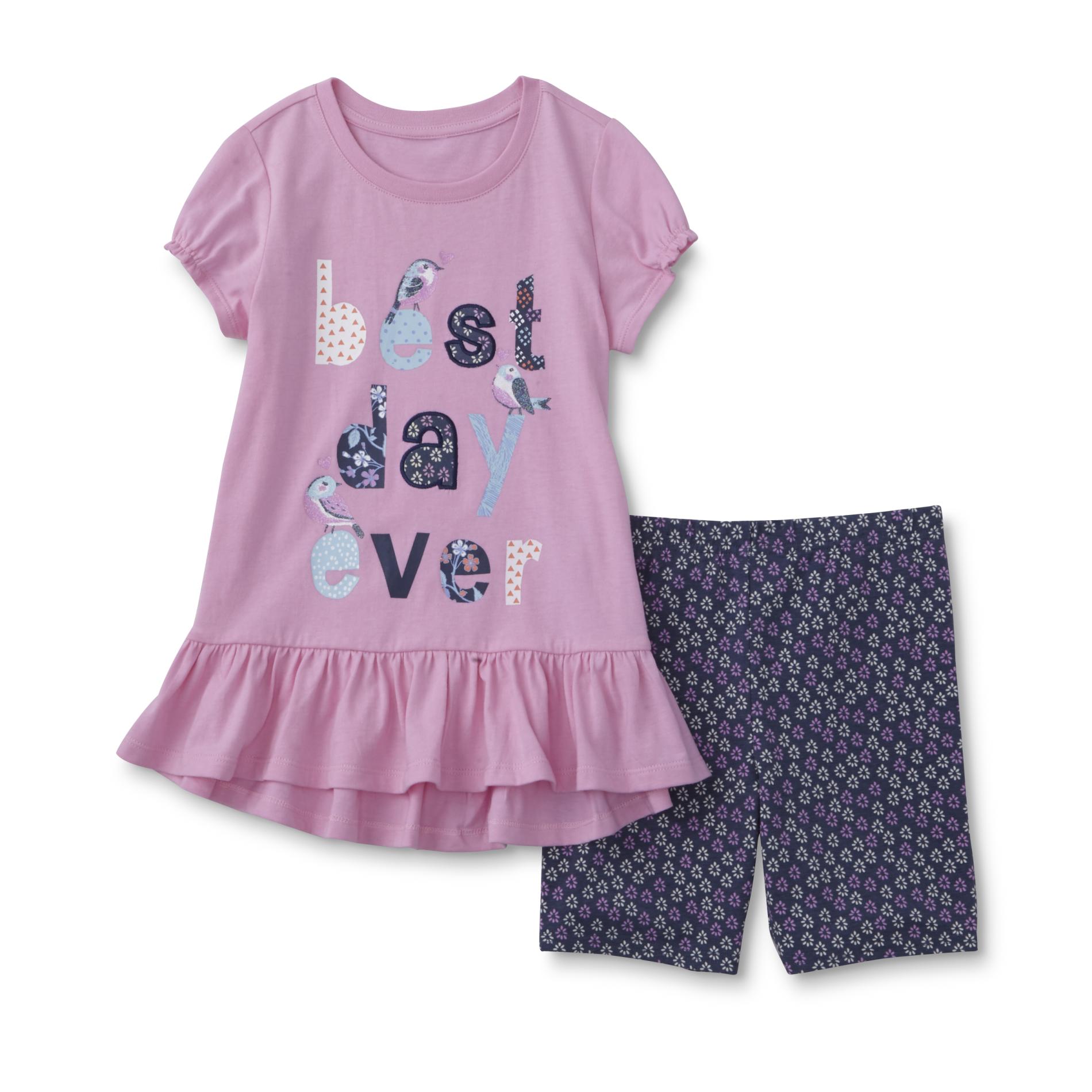 Toughskins Infant & Toddler Girls' T-Shirt & Bike Shorts - Birds & Floral