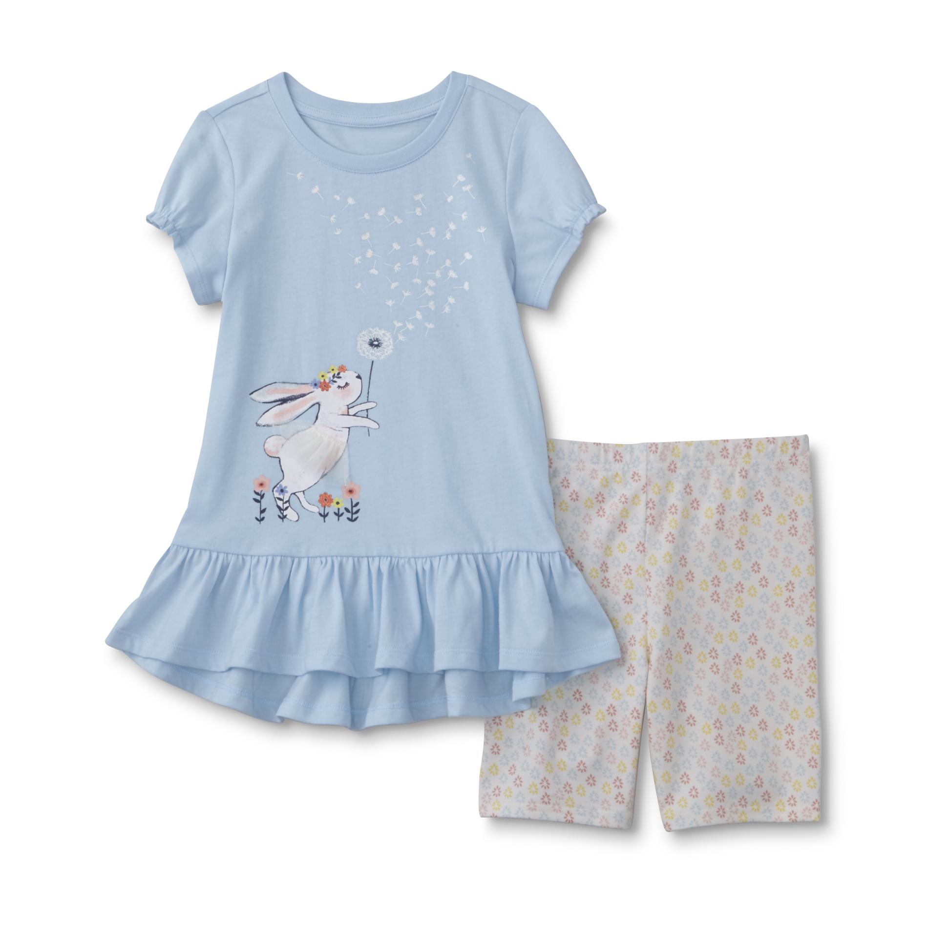 Toughskins Infant & Toddler Girls' T-Shirt & Bike Shorts - Rabbit & Floral
