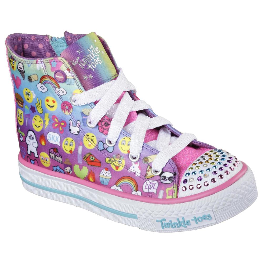 Skechers Girls' Twinkle Toes Chat Time Pink/Blue/Emoji Light-Up Sneaker
