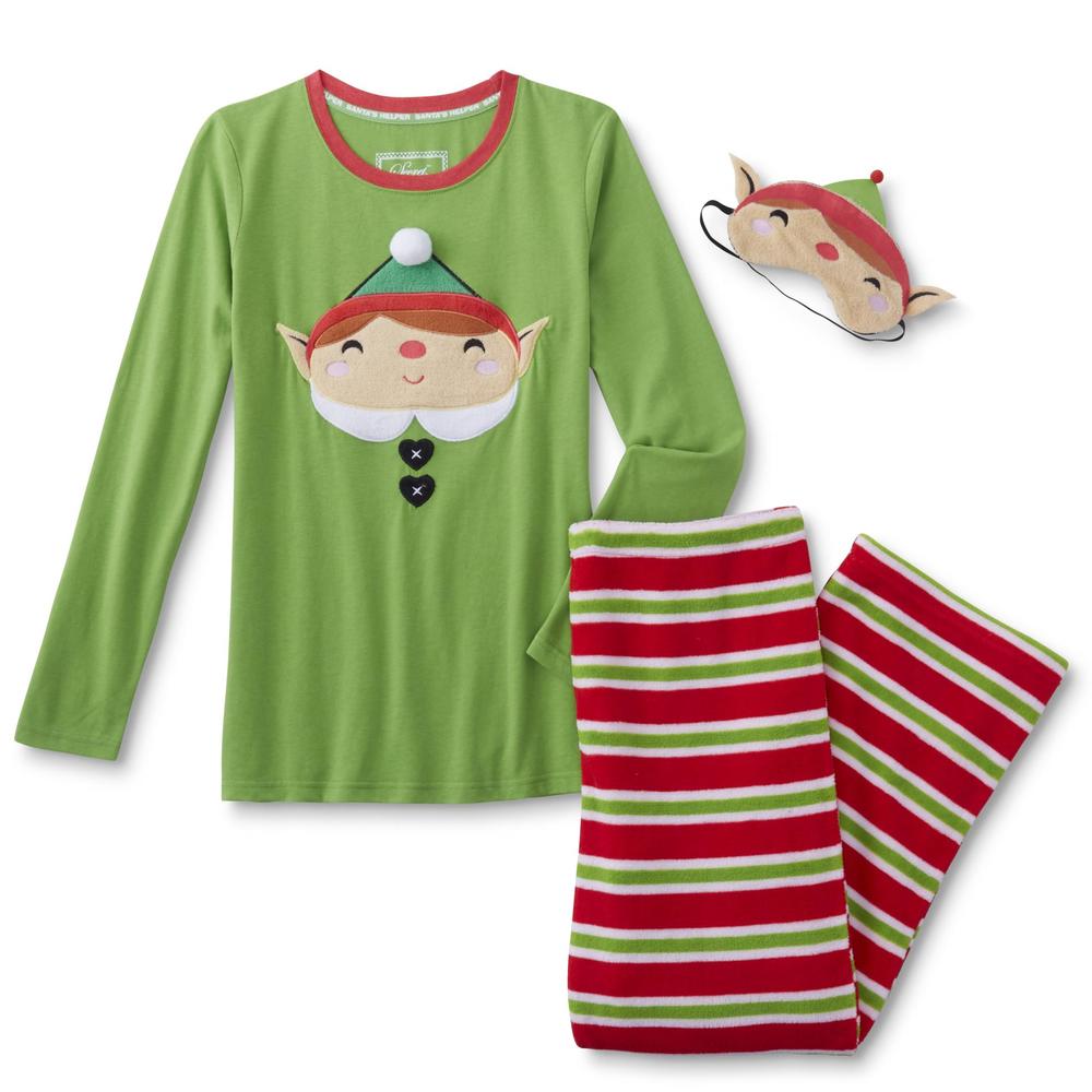 Women's Christmas Pajama Top, Pants & Eye Mask - Elf
