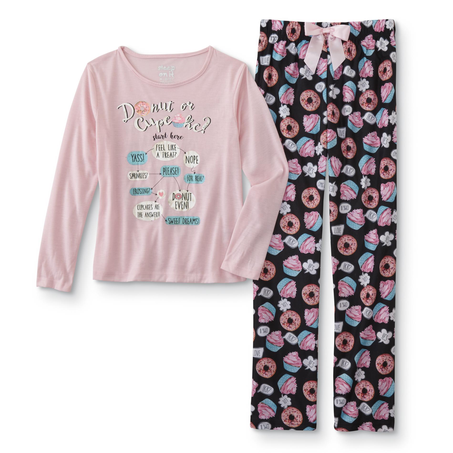 Sleep On It Girls' Pajama Top & Joggers - Donut or Cupcake?