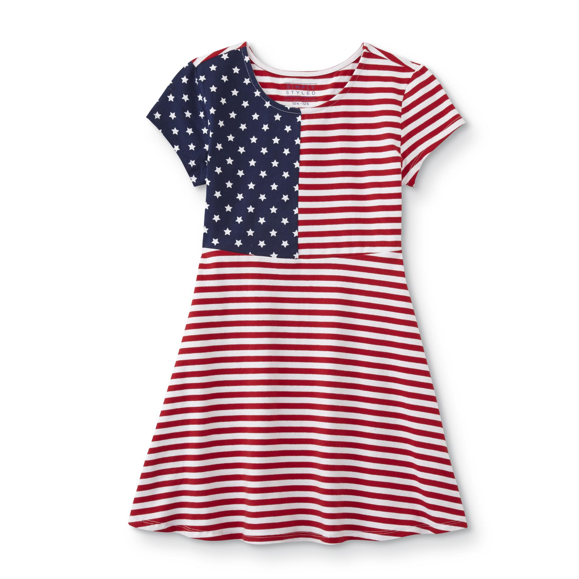 Simply Styled Girls' Short-Sleeve Skater Dress - American Flag