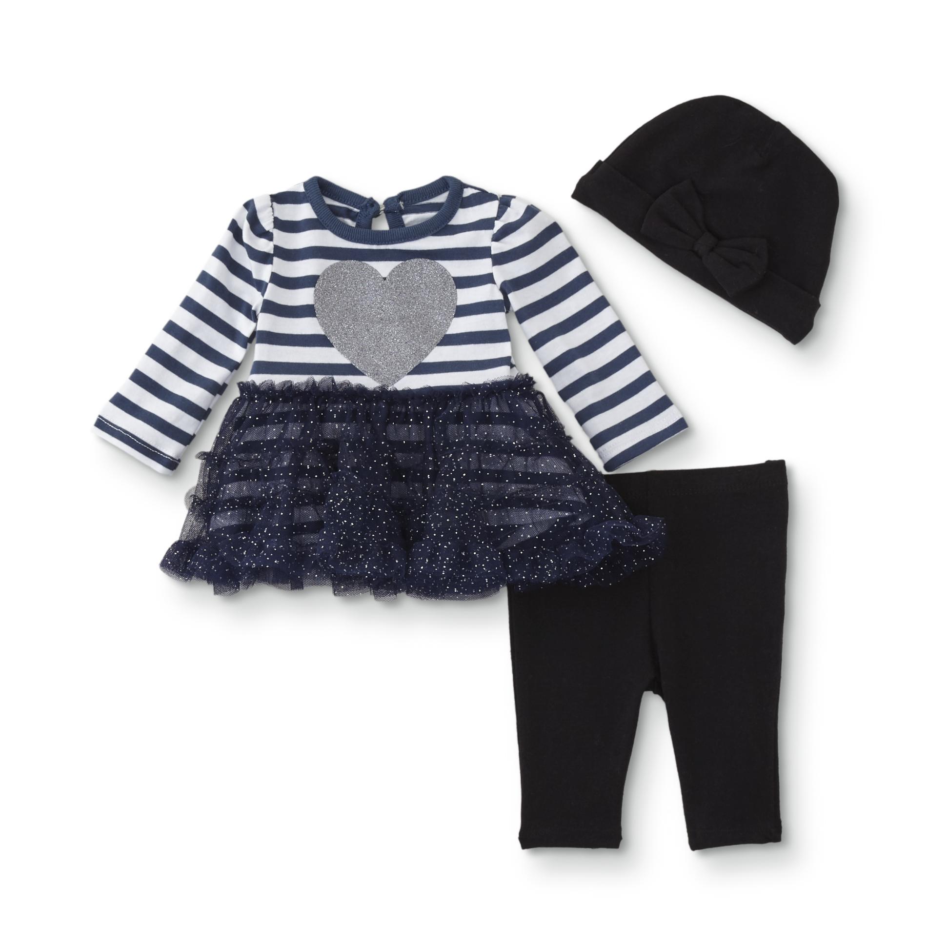Little Wonders Infant Girls' Tutu Dress, Leggings & Cap - Striped/Heart