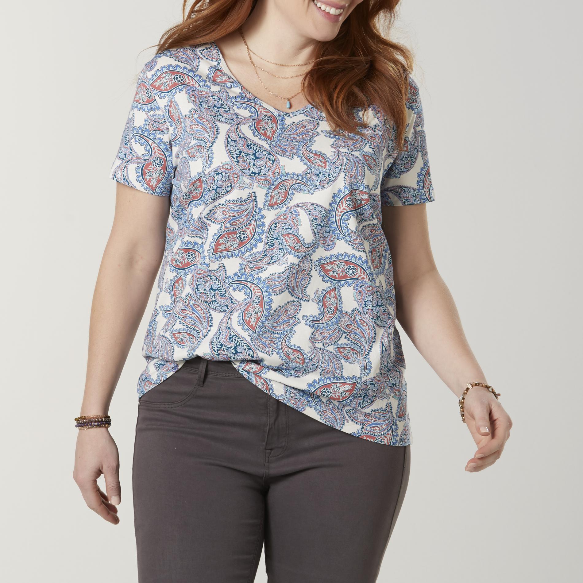 Laura Scott Women's Plus V-Neck T-Shirt- Paisley
