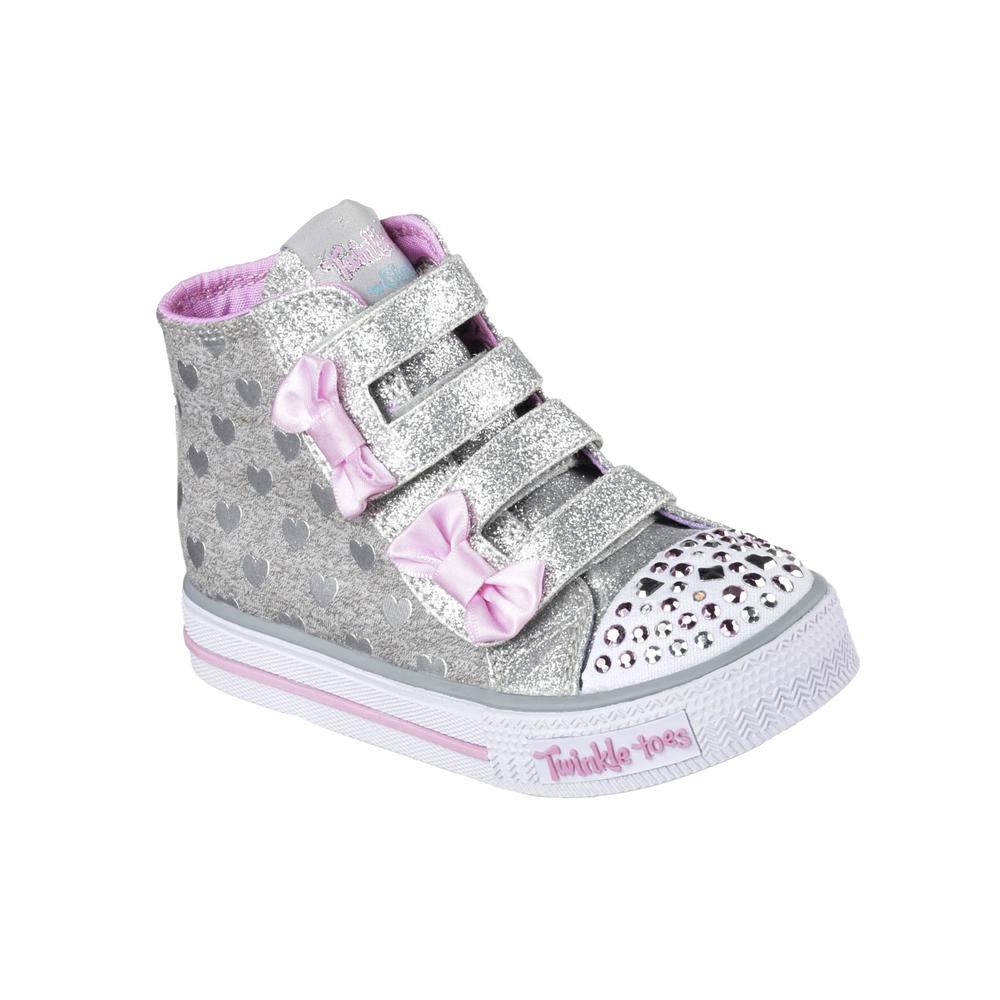Skechers Toddler Girls' Twinkle Toes Doodle Days Silver Light-Up Sneaker