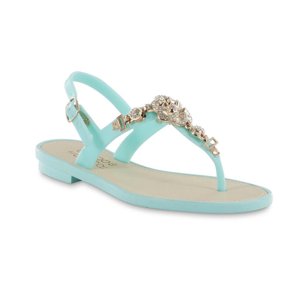 Tropical Escape Women's Riviera Green Embellished Thong Sandal