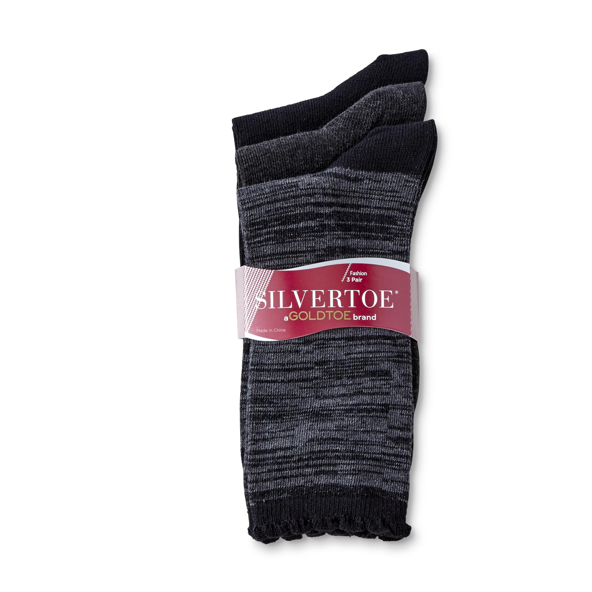 Silvertoe Women's 3-Pairs Fashion Crew Socks - Space Dyed & Solid