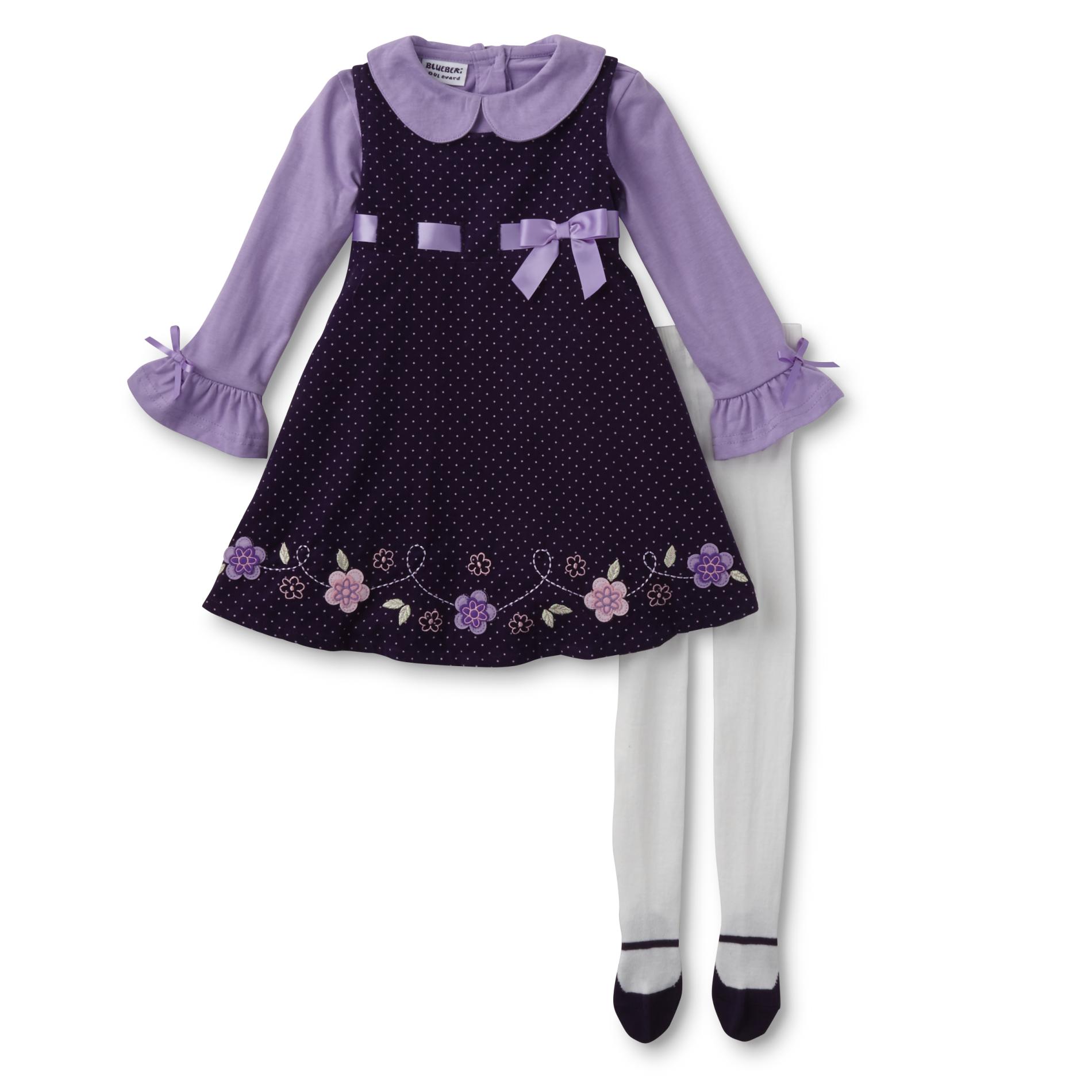 Blueberi Boulevard Infant & Toddler Girls' Jumper, Shirt & Tights - Dots & Floral
