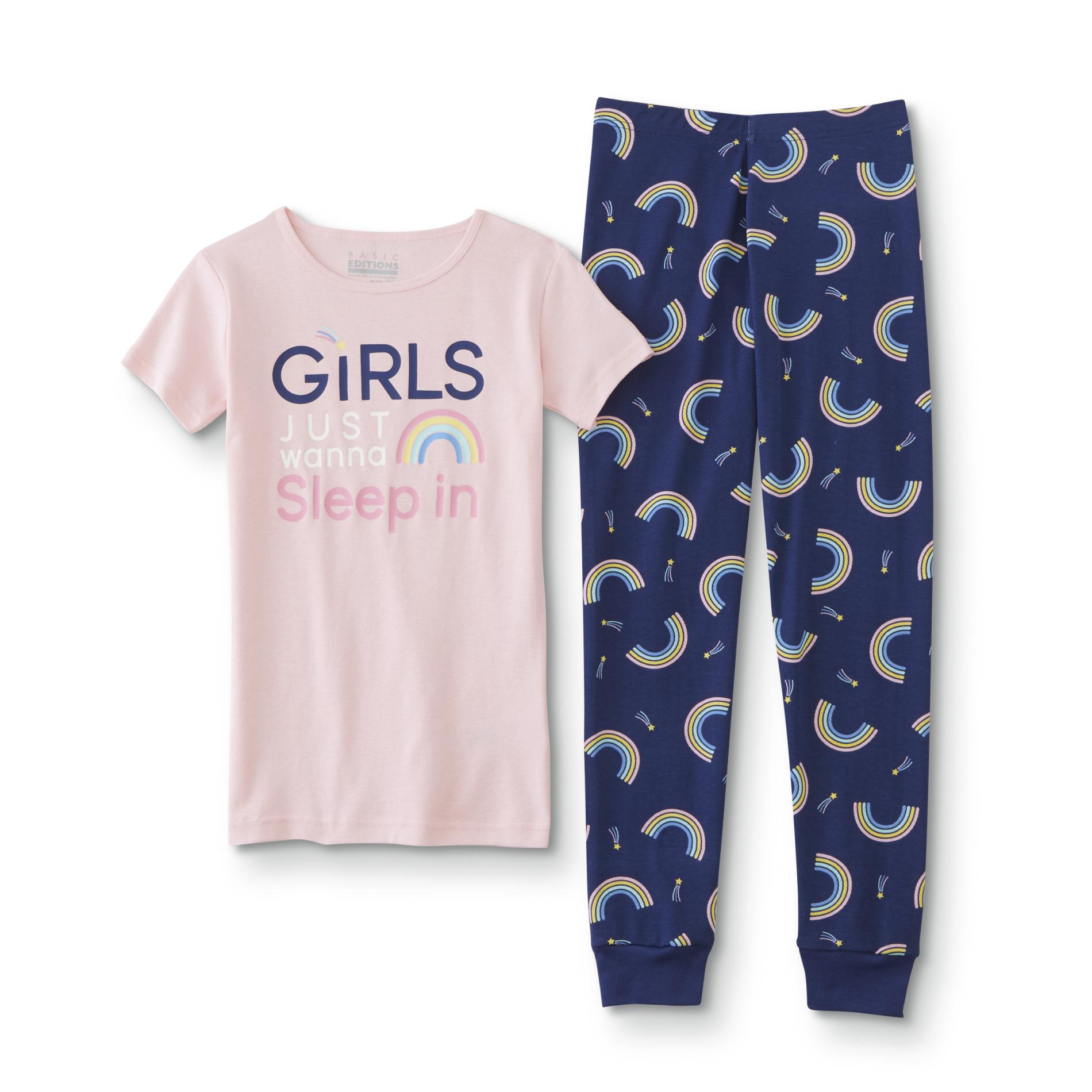 Basic Editions Girls' Pajama T-Shirt & Pants - Rainbow/Sleep In