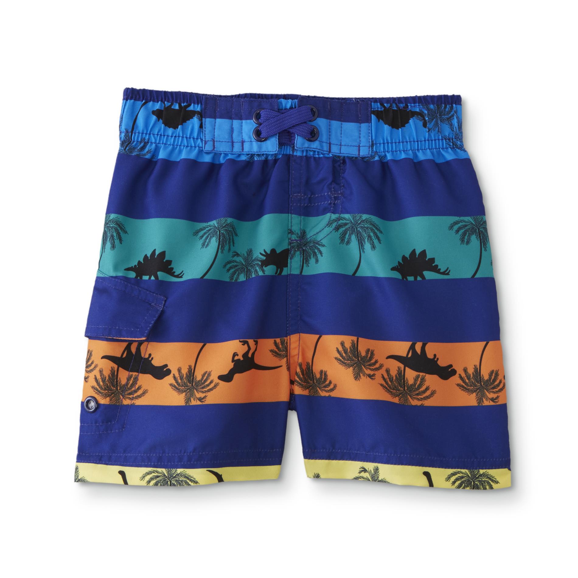 Basic Editions Infant & Toddler Boys' Swim Boardshorts - Dinosaur/Striped, Size: 12 months, Mazarine Blue Basic Editions Infant & Toddler Boys' Swim Boardshorts - Dinosaur/Striped, Size: 12 months, Mazarine Blue