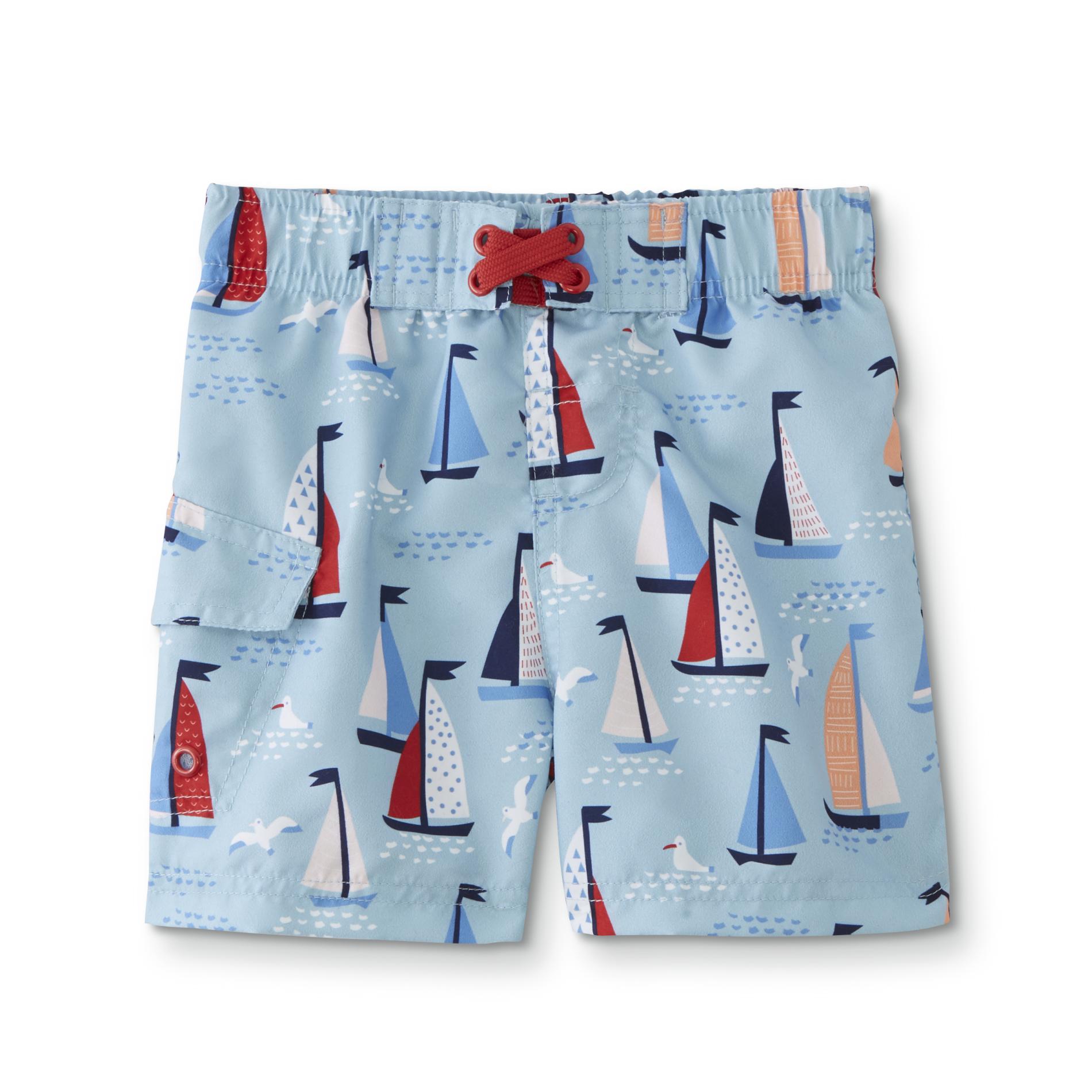 Basic Editions Infant & Toddler Boys' Swim Boardshorts - Sail Boats, Size: 12 months, Dream Blue Basic Editions Infant & Toddler Boys' Swim Boardshorts - Sail Boats, Size: 12 months, Dream Blue