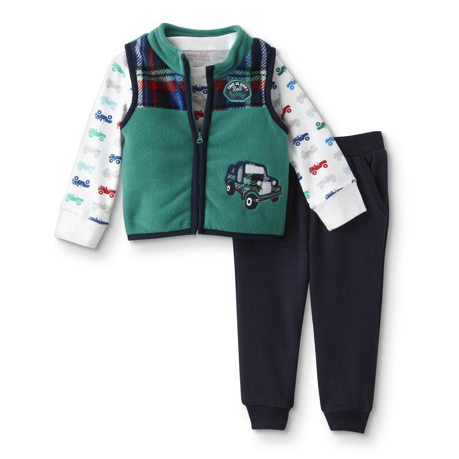 Toughskins Infant & Toddler Boys' Long-Sleeve Shirt, Vest & Joggers - Trucks