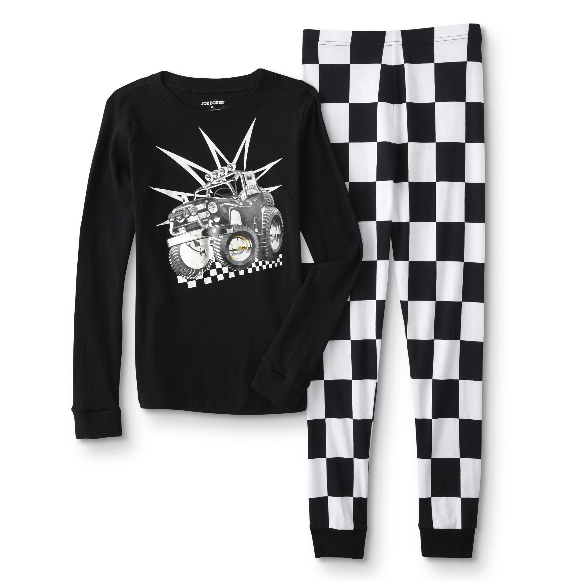 Joe Boxer Boys' Pajama Shirt & Pants - Truck/Checkered, Size: XS, Black Black Joe Boxer Boys' Pajama Shirt & Pants - Truck/Checkered, Size: XS, Black Black